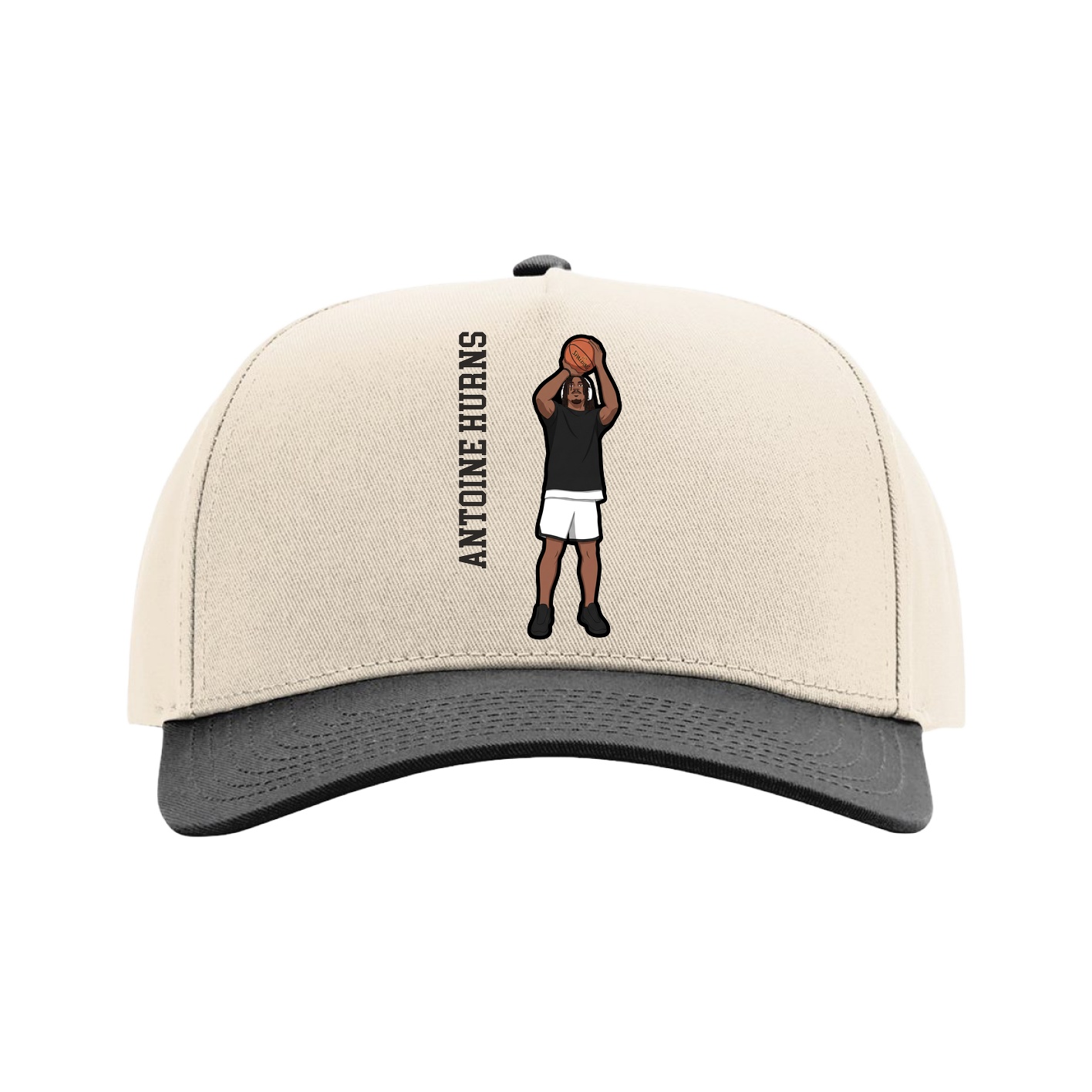 Full Fabric Five-Panel Champ Cap — Name Vertical in Cream/Black