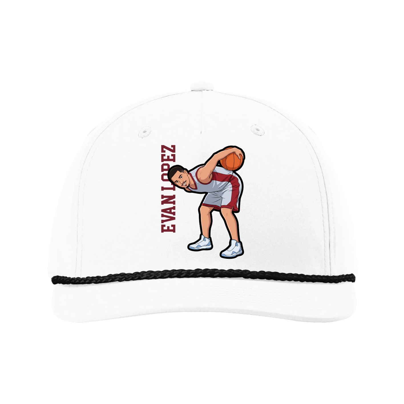 Five-Panel Classic Rope Cap — Name Vertical in White