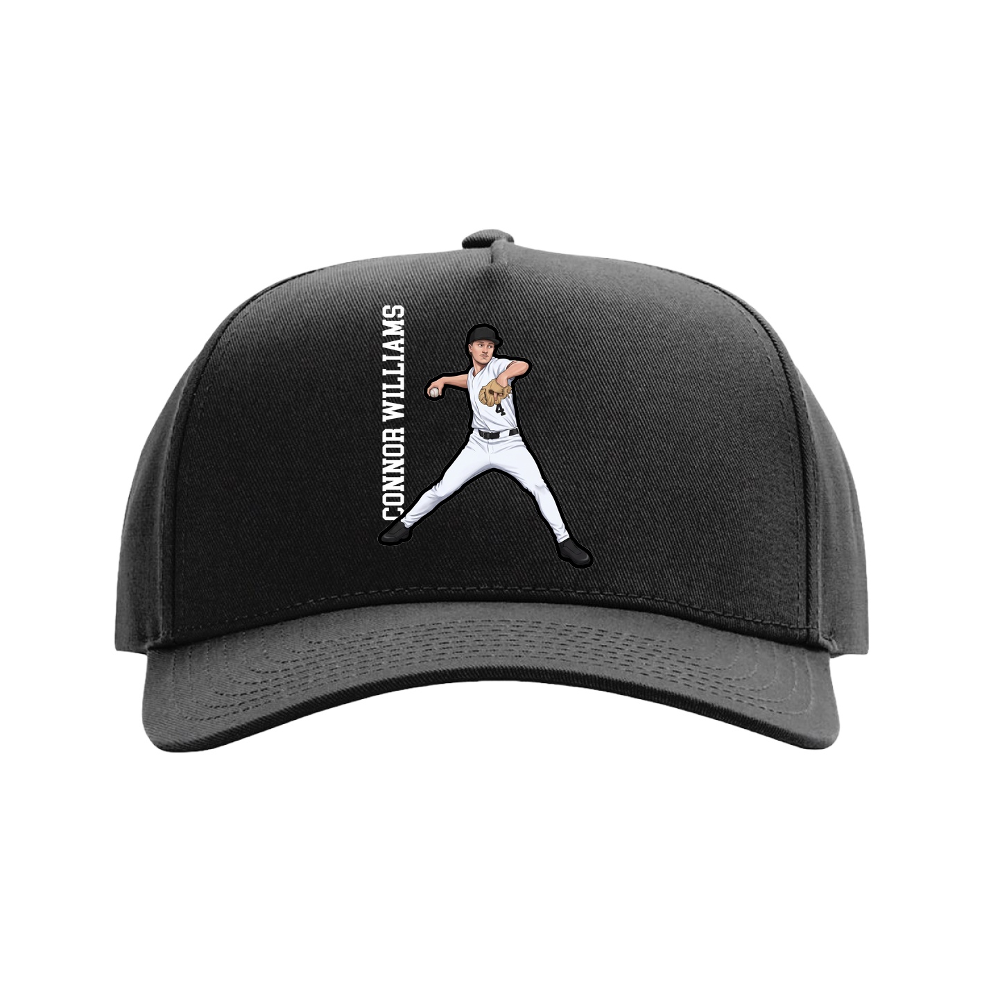 Full Fabric Five-Panel Champ Cap — Name Vertical in Black