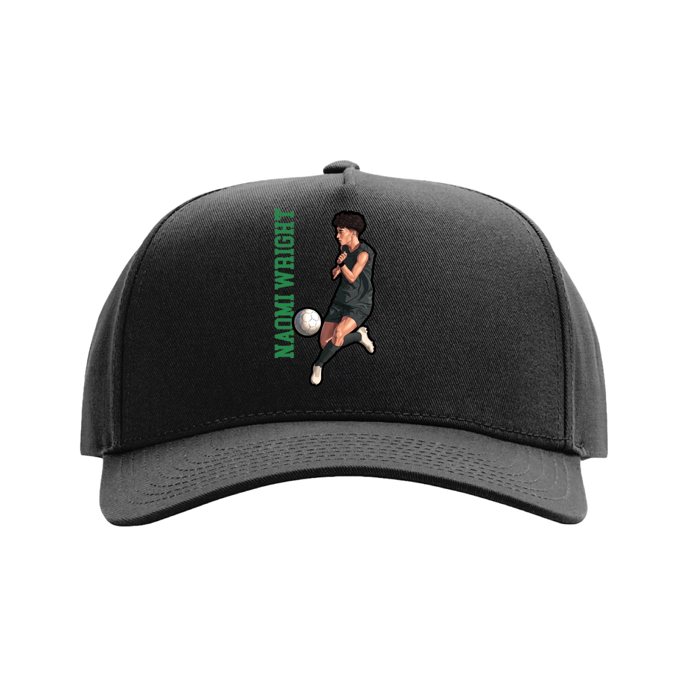 Full Fabric Five-Panel Champ Cap — Name Vertical in Black