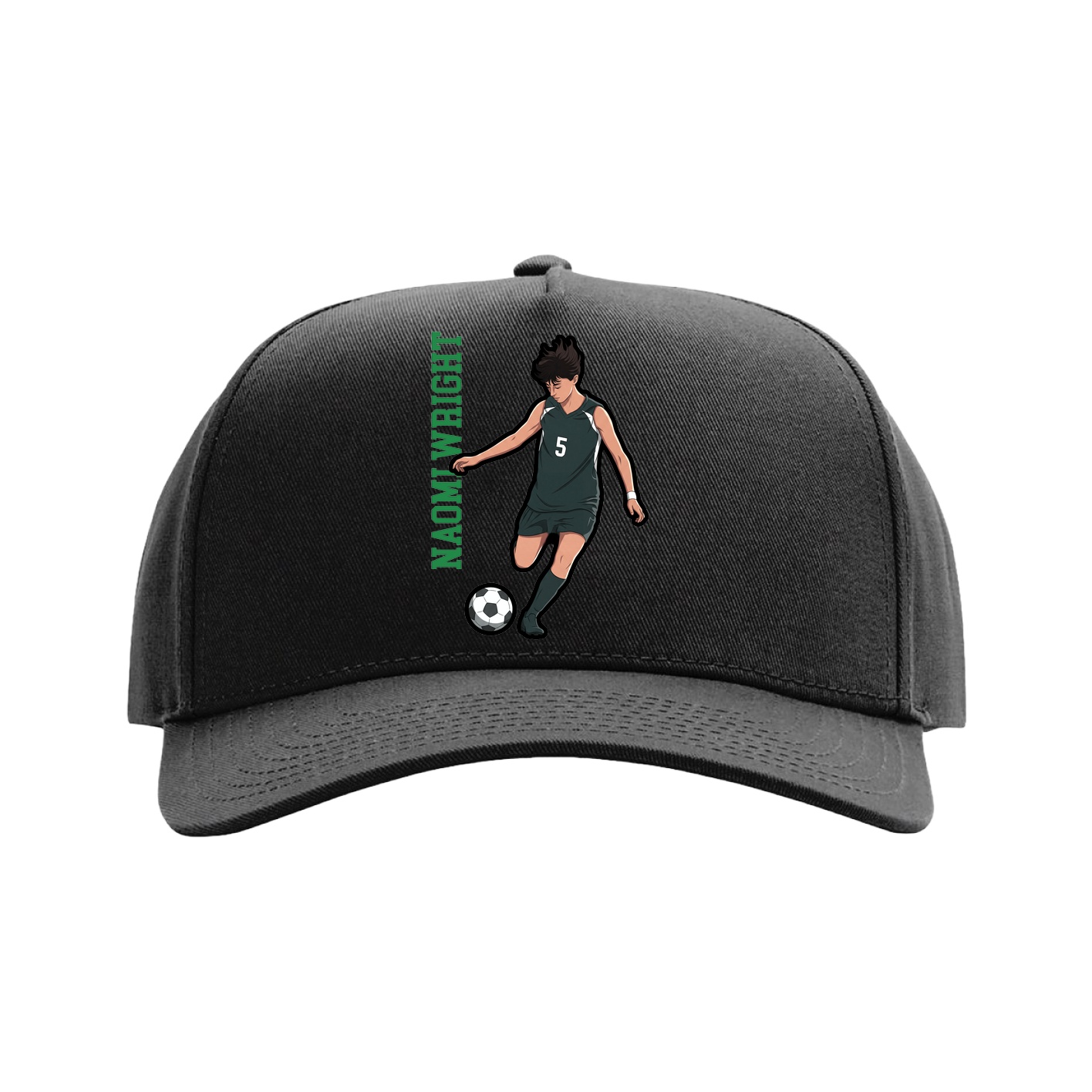 Full Fabric Five-Panel Champ Cap — Name Vertical in Black