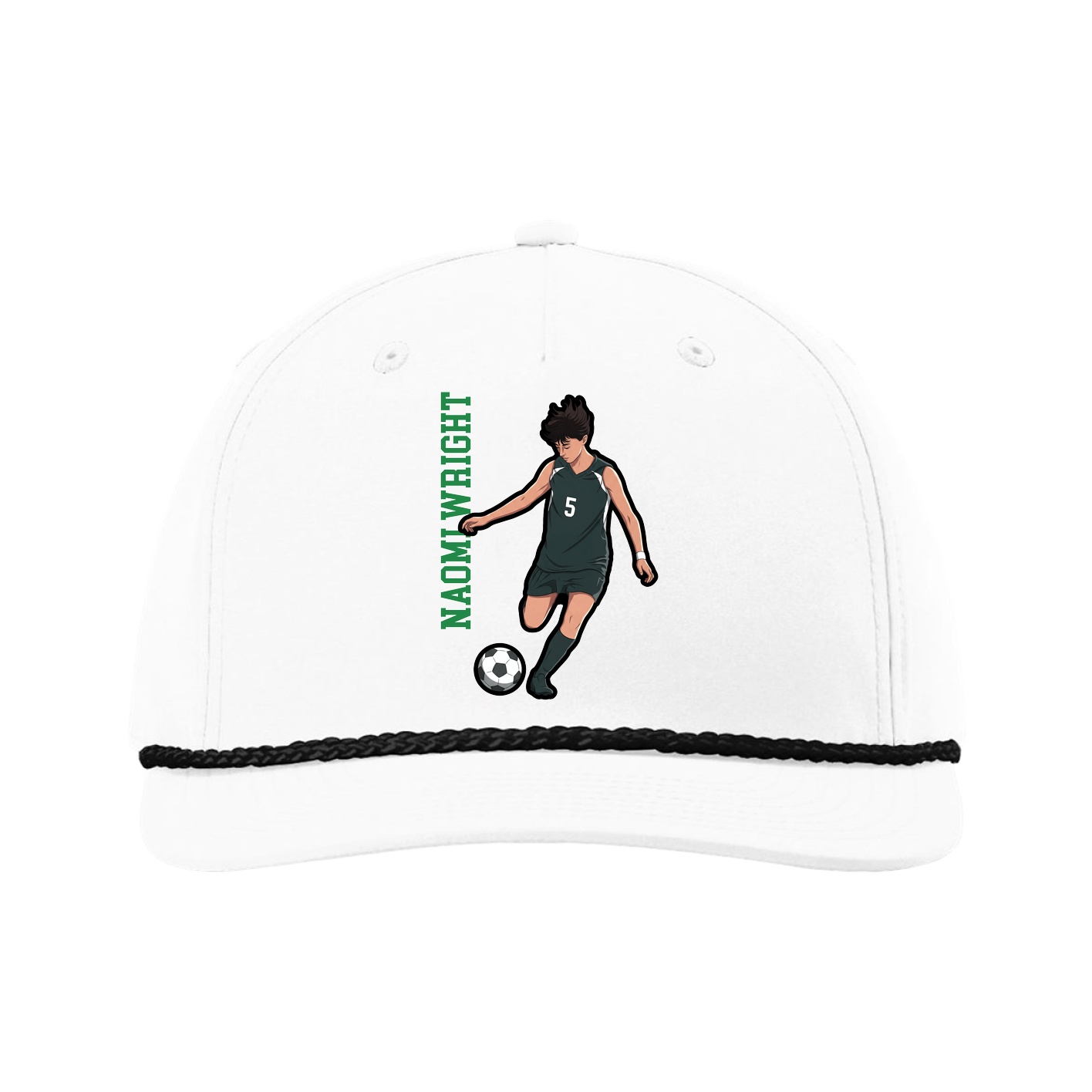 Five-Panel Classic Rope Cap — Name Vertical in White