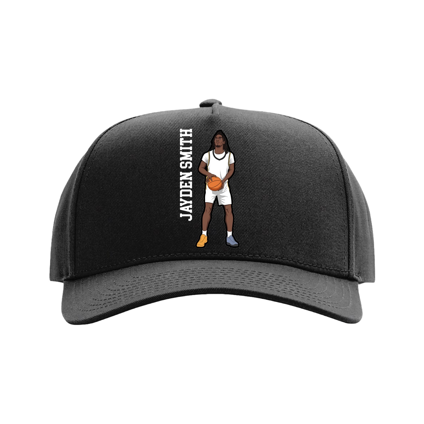 Full Fabric Five-Panel Champ Cap — Name Vertical in Black