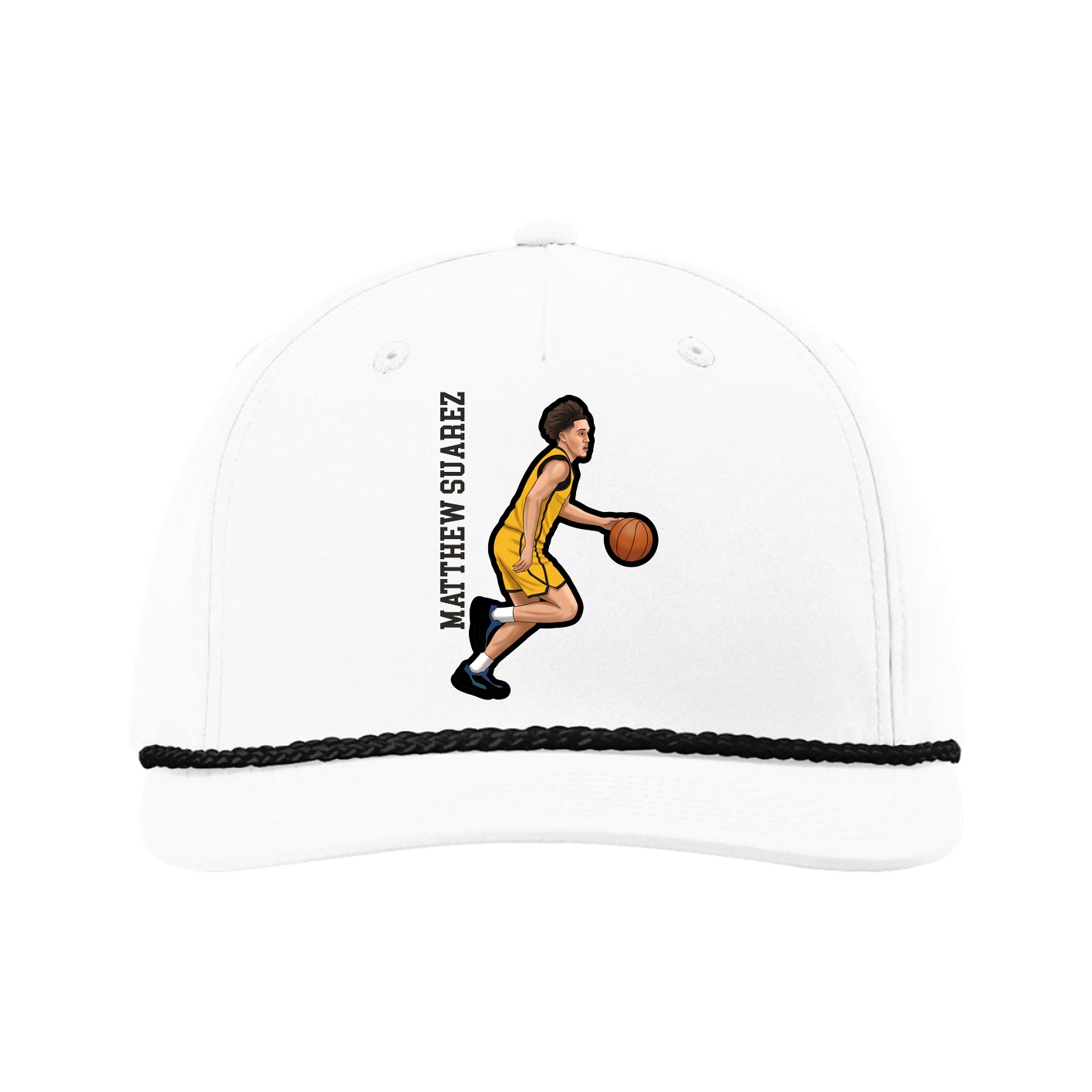 Five-Panel Classic Rope Cap — Name Vertical in White