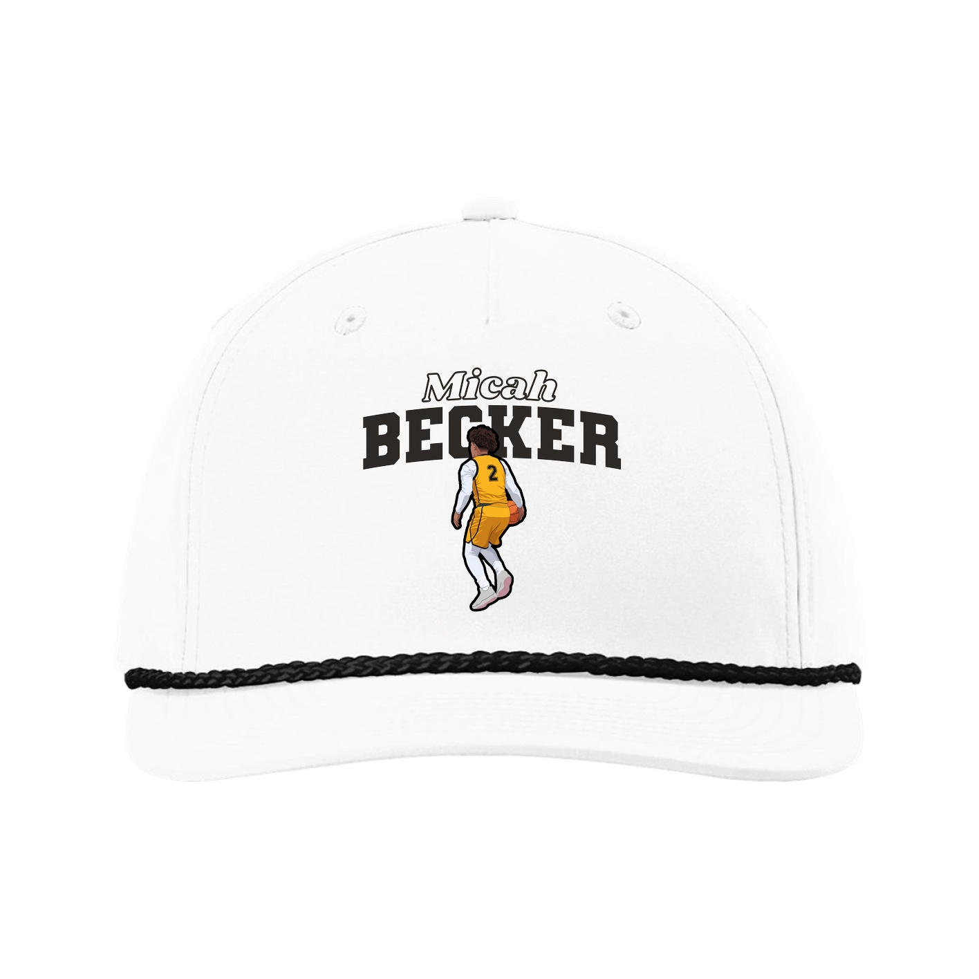 Five-Panel Classic Rope Cap — Name Arch in White