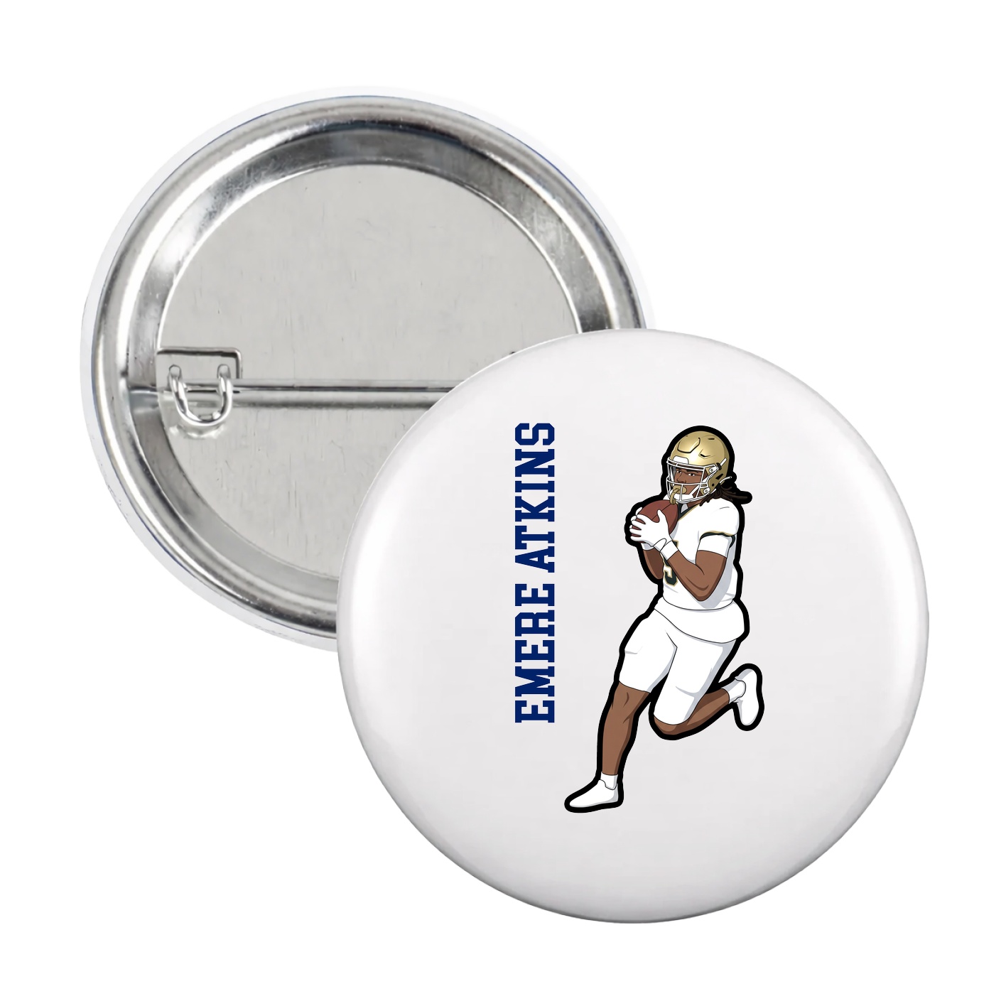 Game Day Button — Name Vertical in White