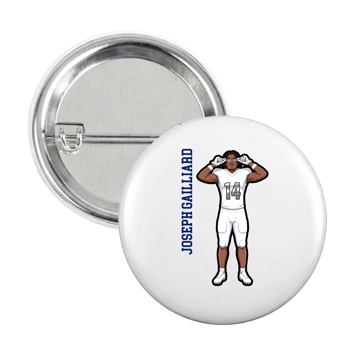 Game Day Button — Name Vertical in White