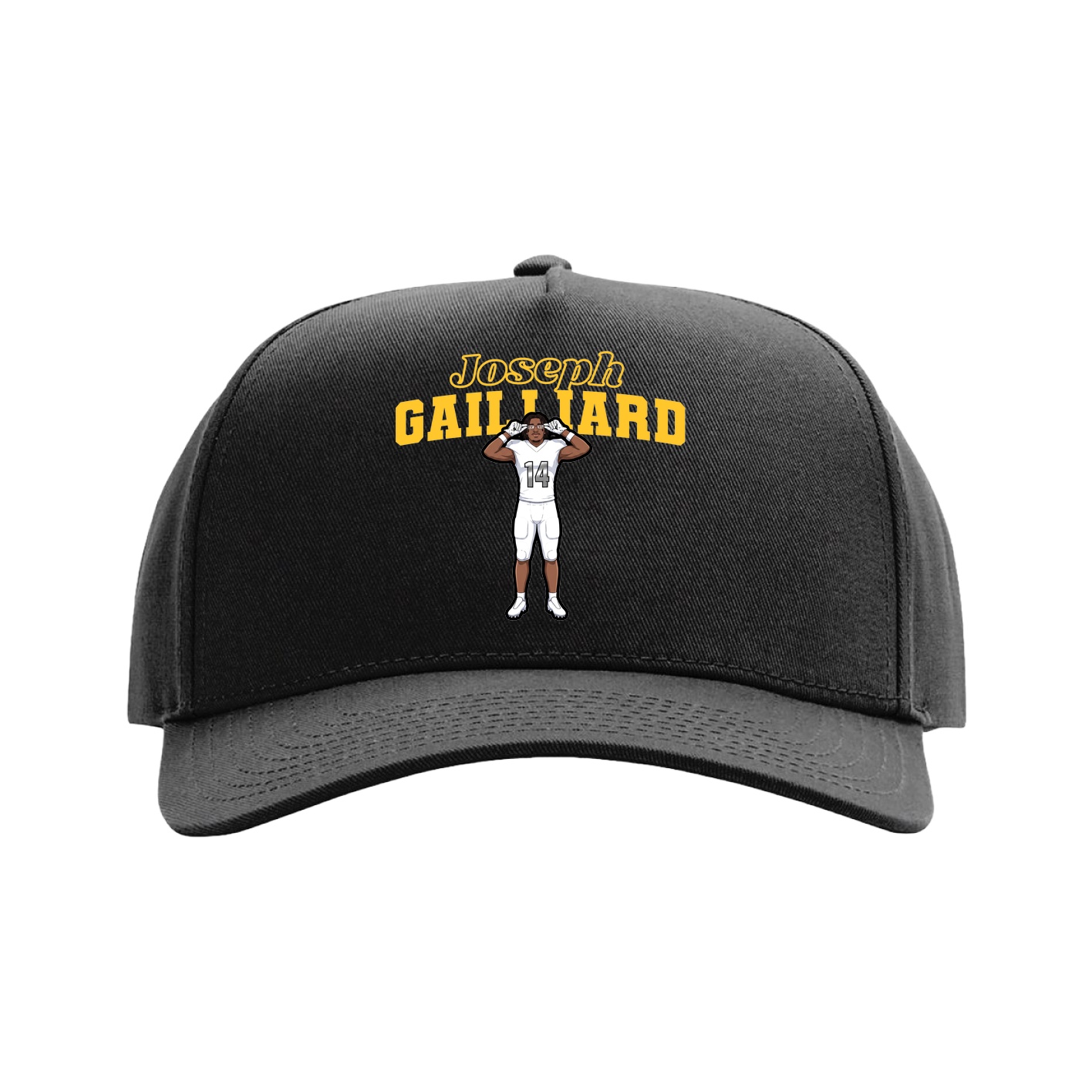 Full Fabric Five-Panel Champ Cap — Name Arch in Black