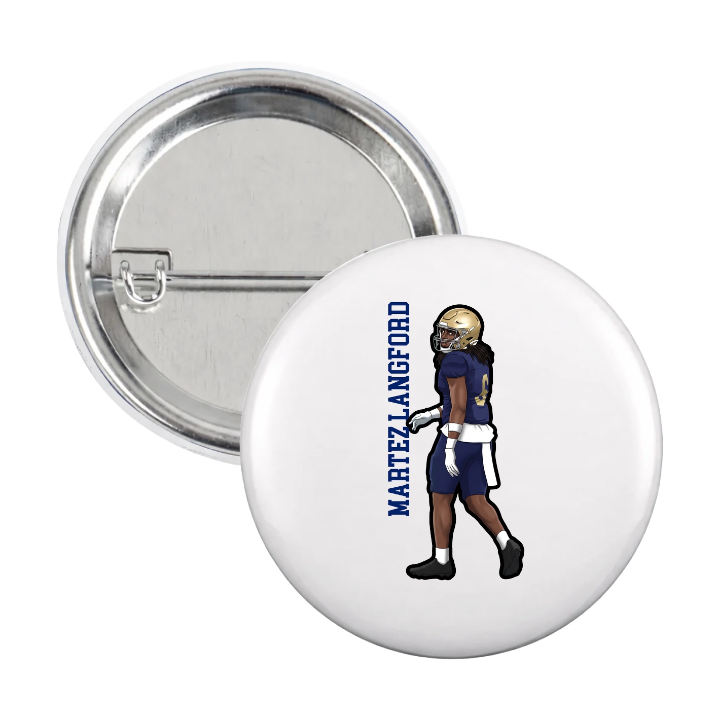 Game Day Button — Name Vertical in White