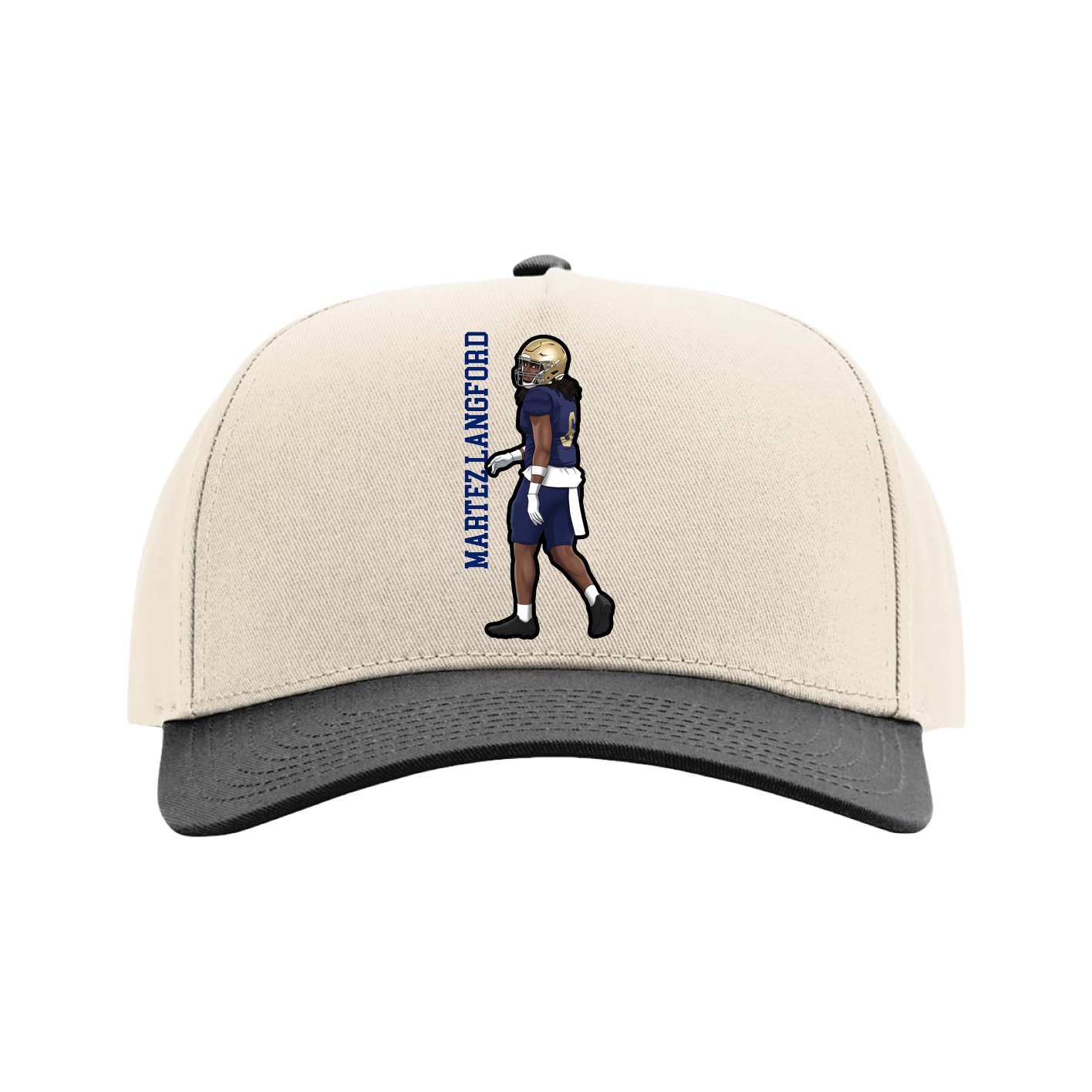 Full Fabric Five-Panel Champ Cap — Name Vertical in Cream/Black