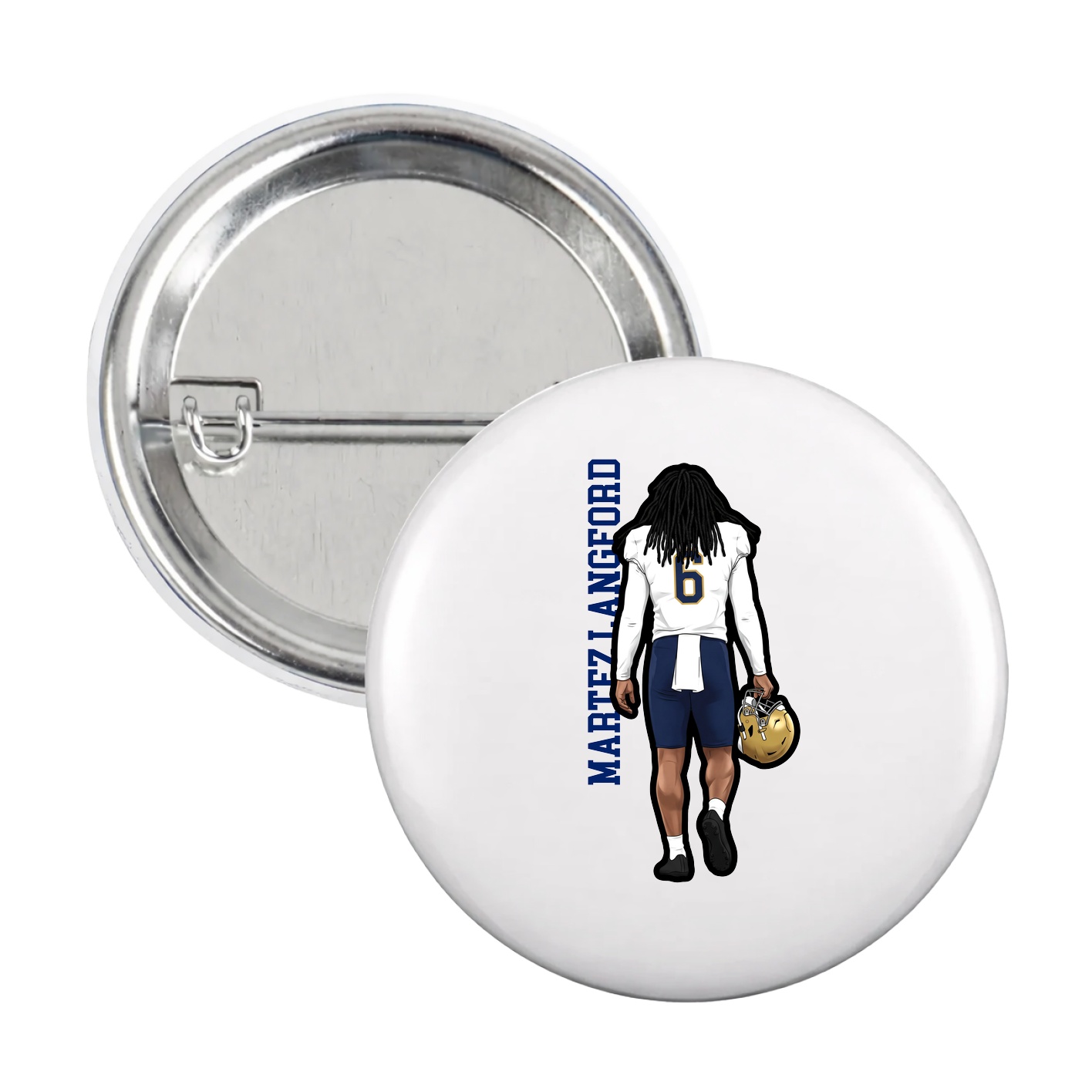 Game Day Button — Name Vertical in White