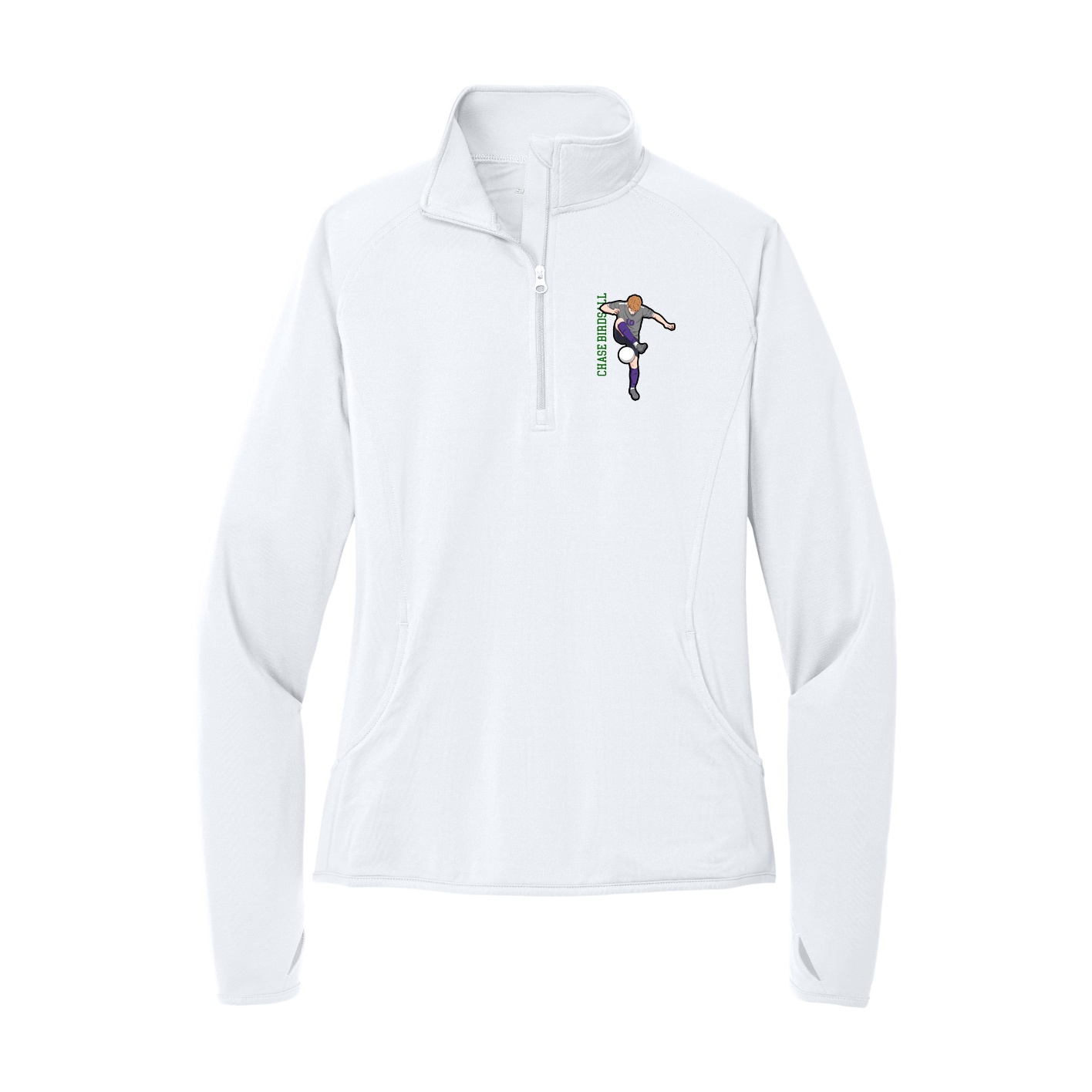 Women's Q-Zip Pullover — Name Vertical in White