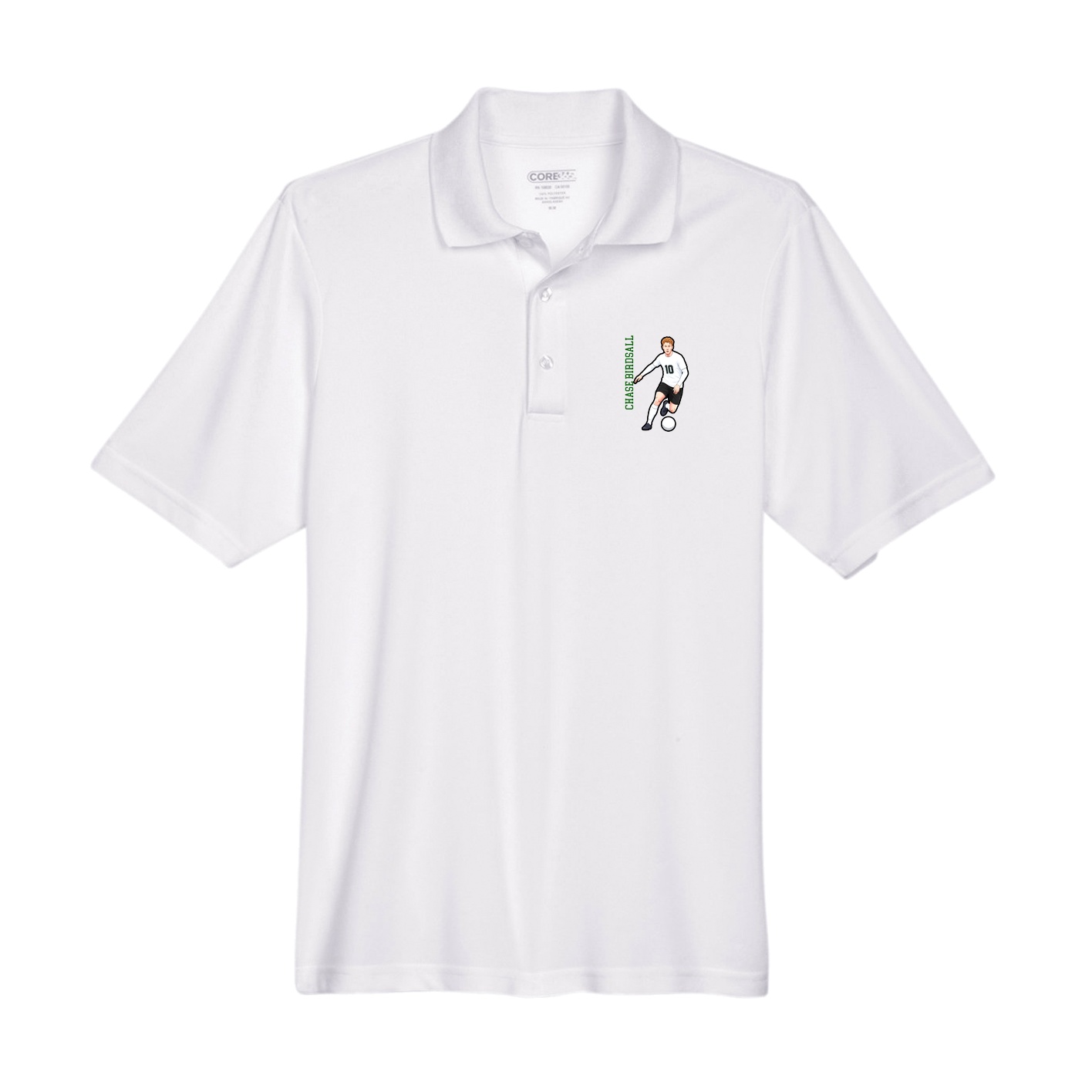 Performance Polo — Name Vertical in White