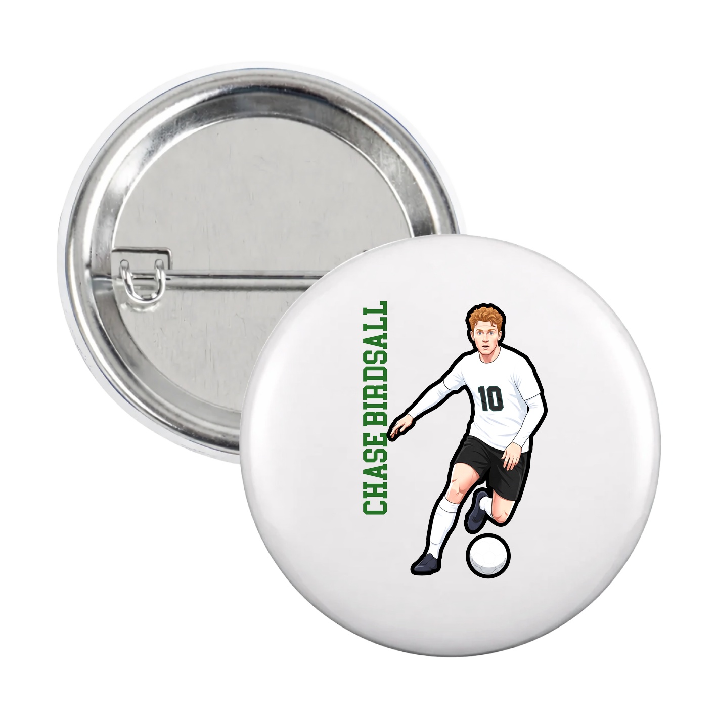 Game Day Button — Name Vertical in White