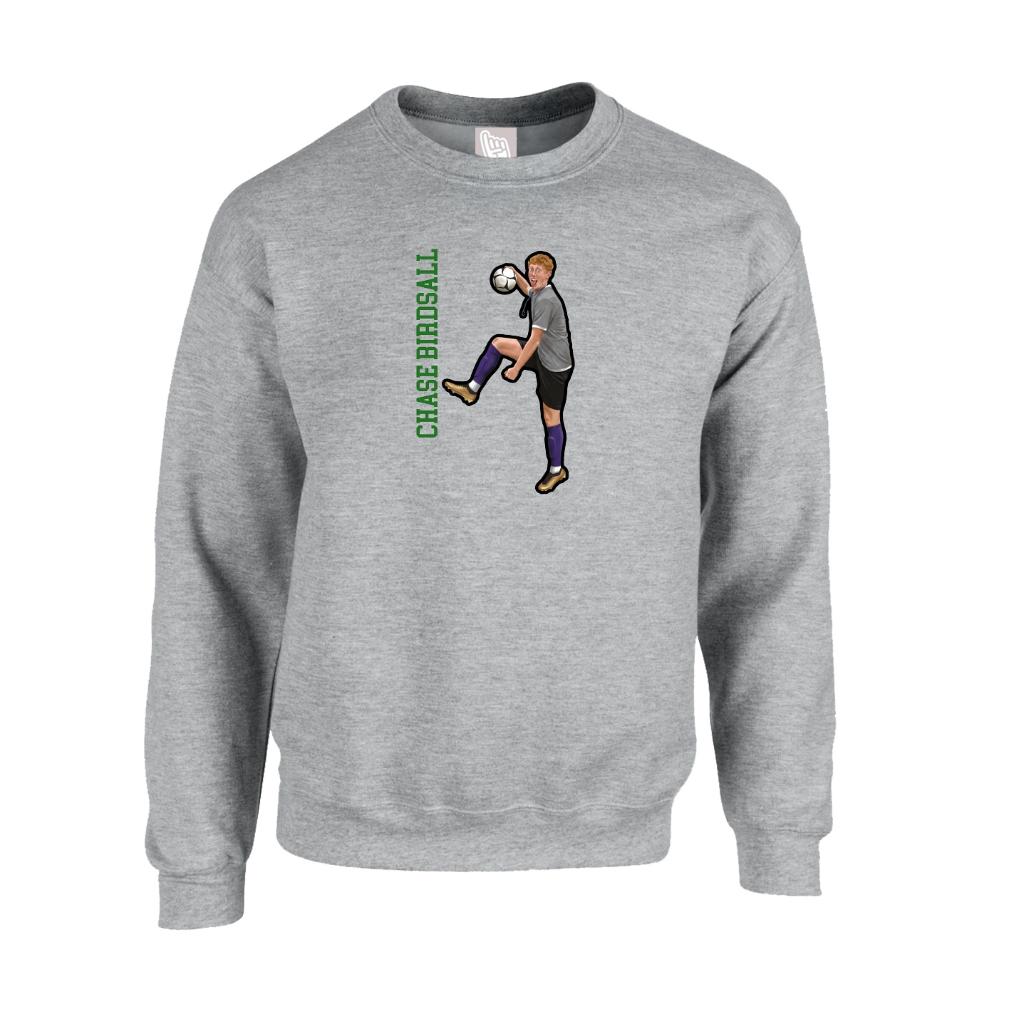 Fleece Crew — Name Vertical in Grey