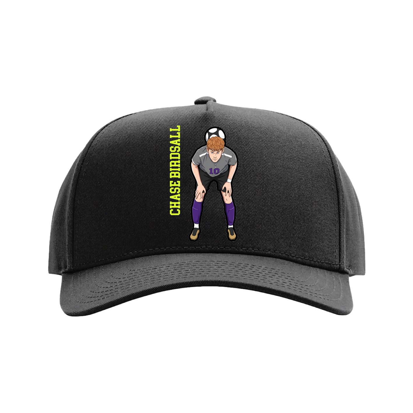 Full Fabric Five-Panel Champ Cap — Name Vertical in Black
