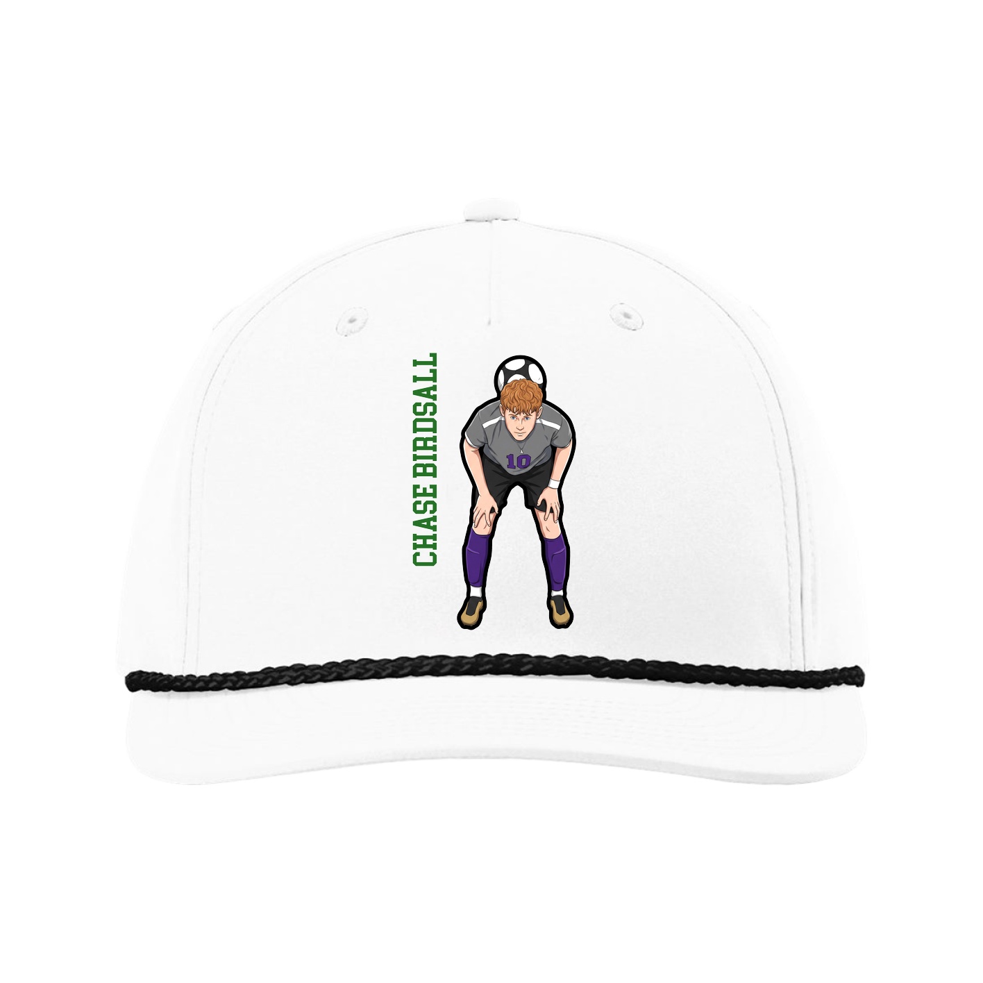 Five-Panel Classic Rope Cap — Name Vertical in White