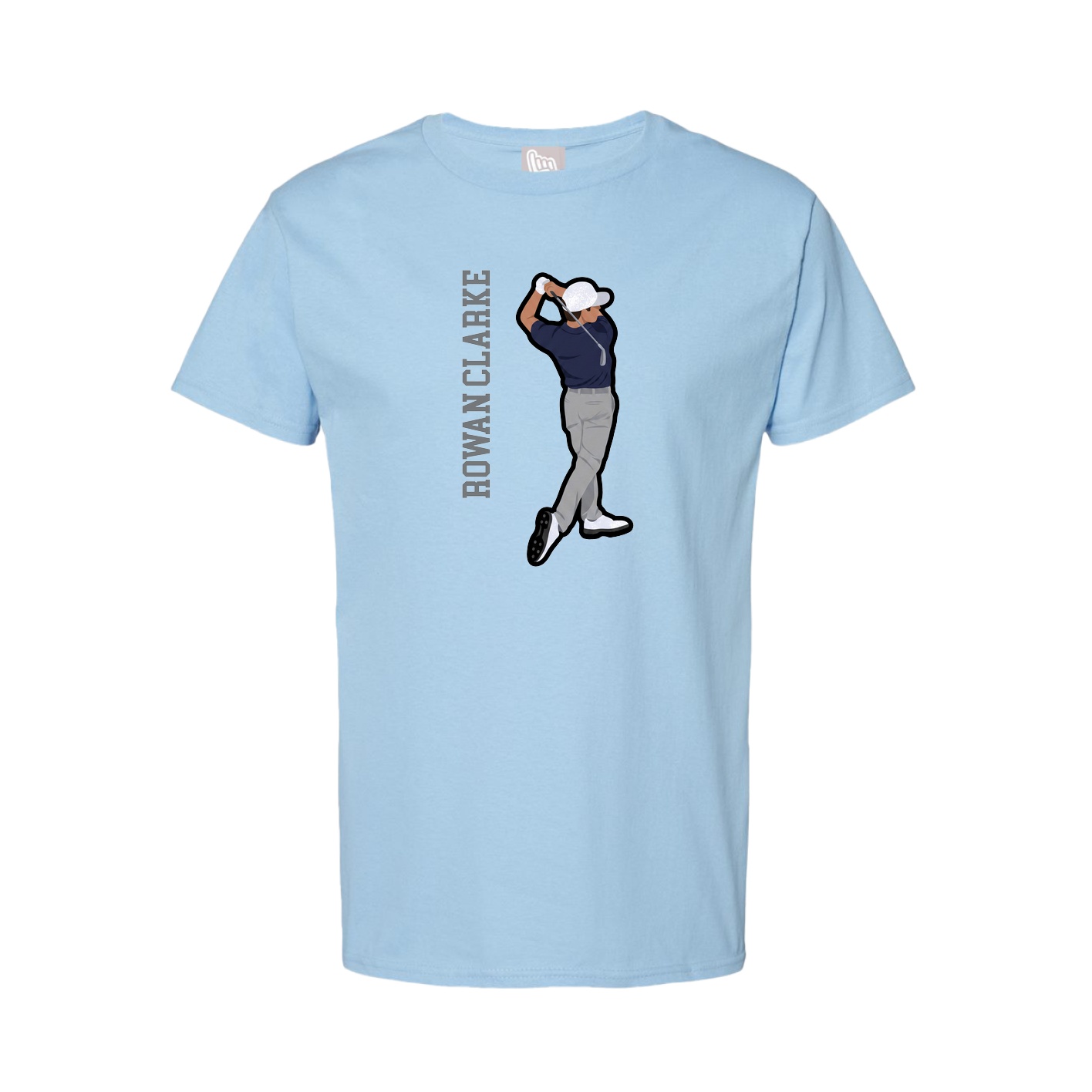 Youth Tee — Name Vertical in Light Blue