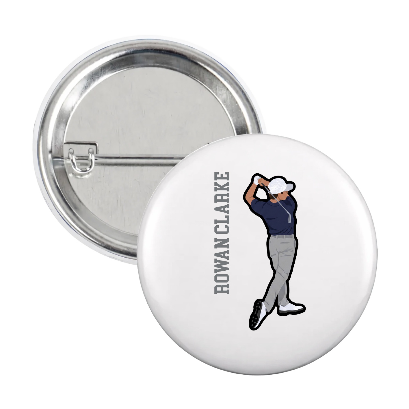 Game Day Button — Name Vertical in White