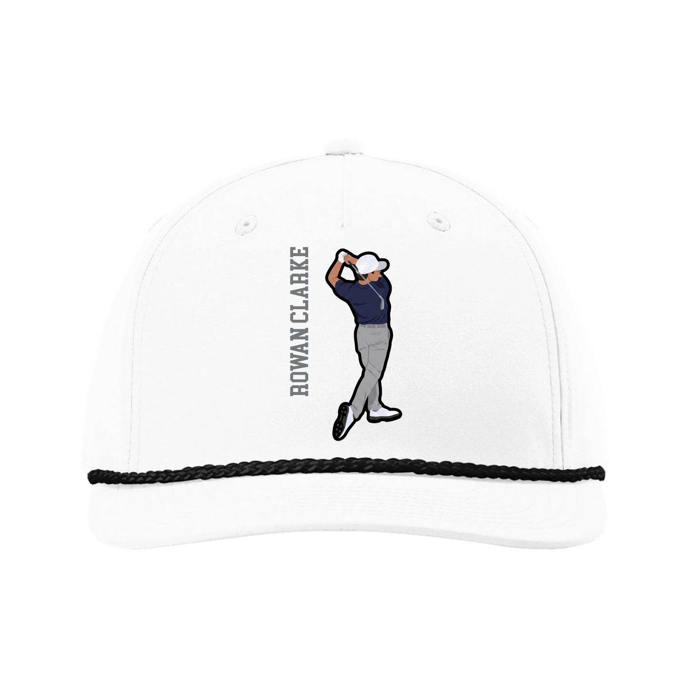 Five-Panel Classic Rope Cap — Name Vertical in White