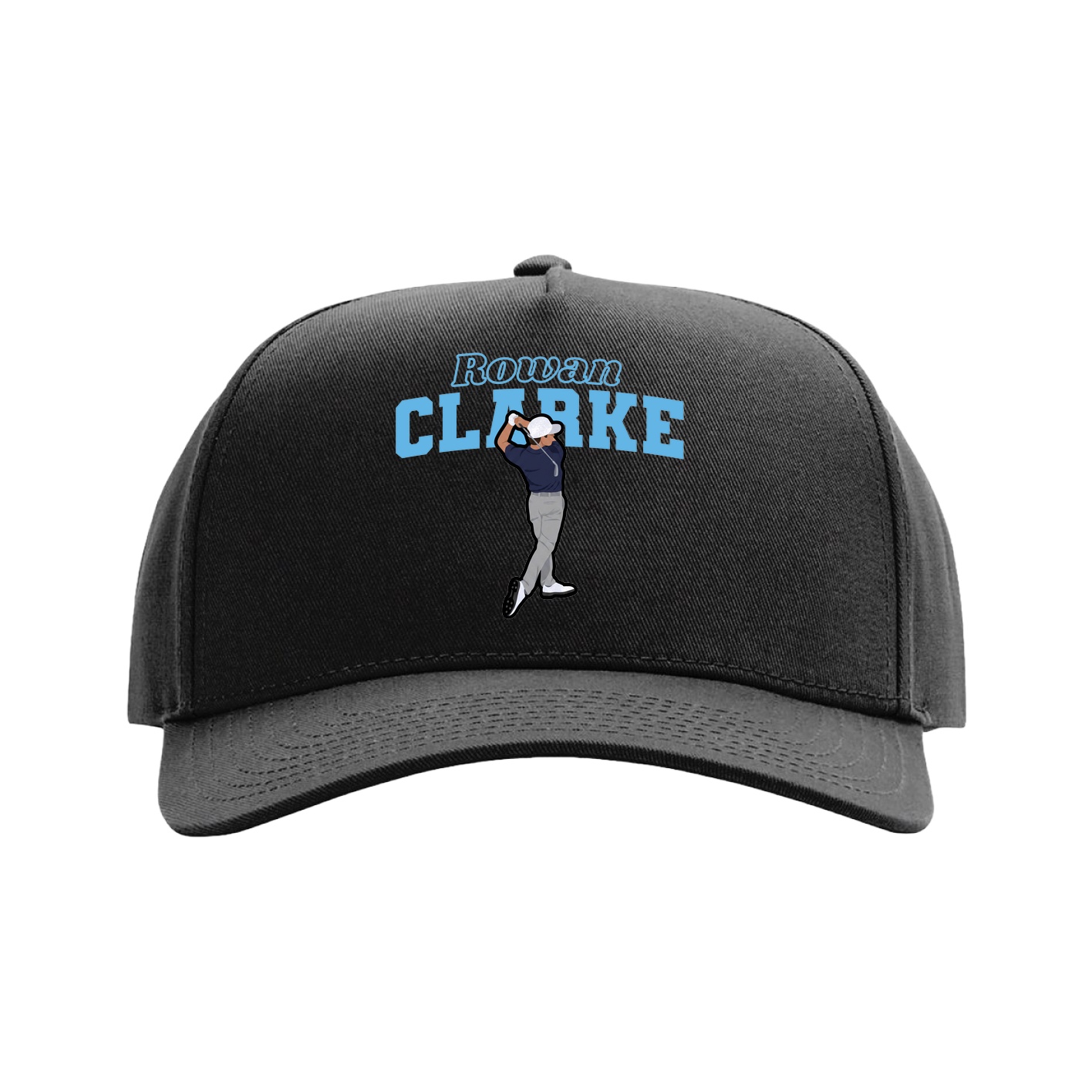 Full Fabric Five-Panel Champ Cap — Name Arch in Black