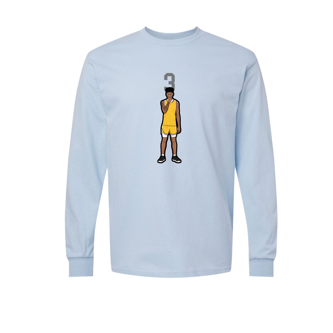 Long Sleeve Tee — Number Top in Light Blue