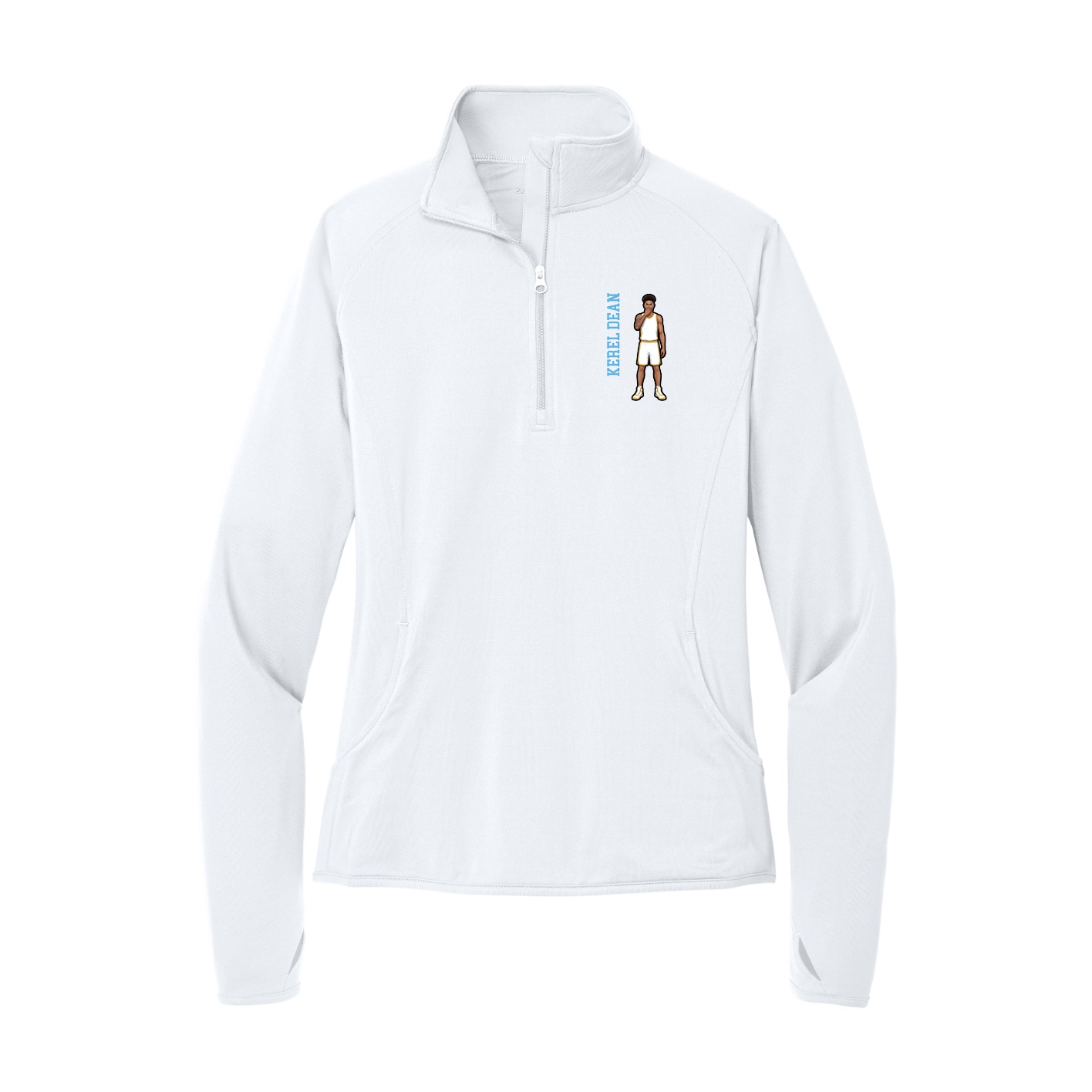 Women's Q-Zip Pullover — Name Vertical in White