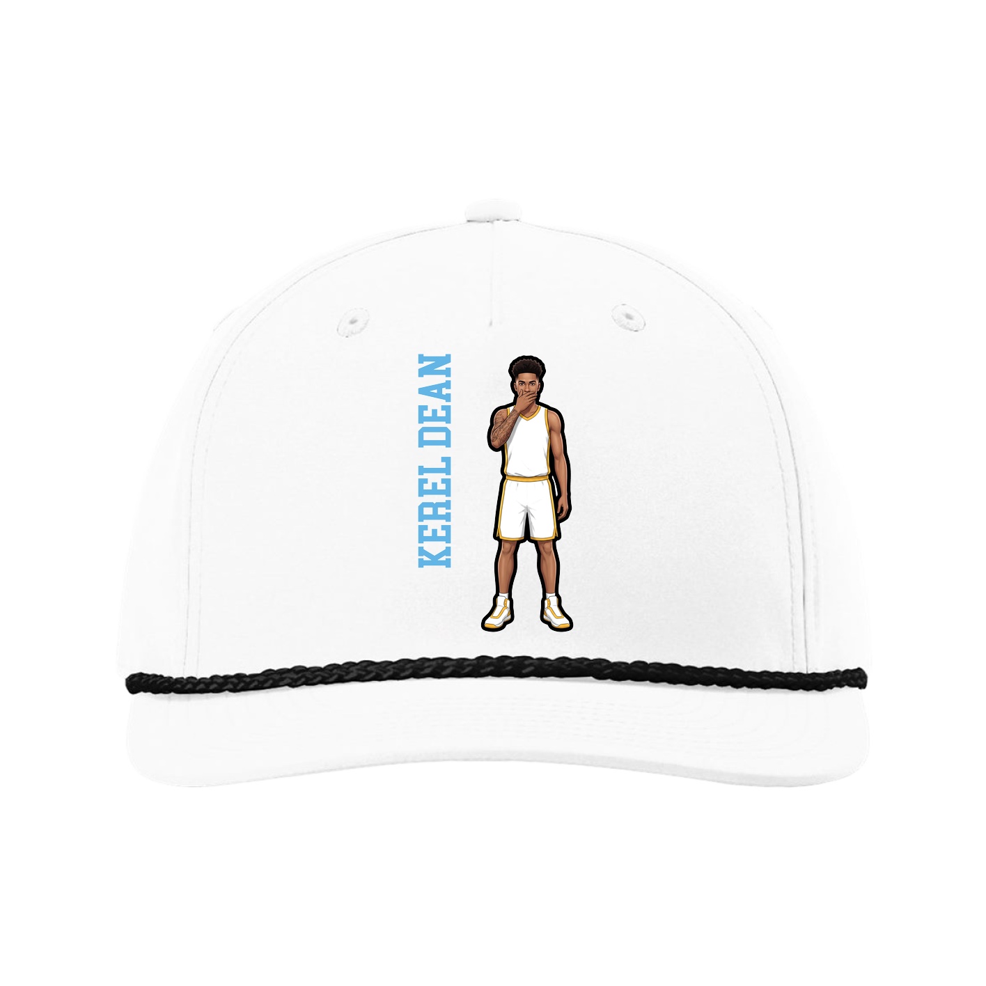 Five-Panel Classic Rope Cap — Name Vertical in White
