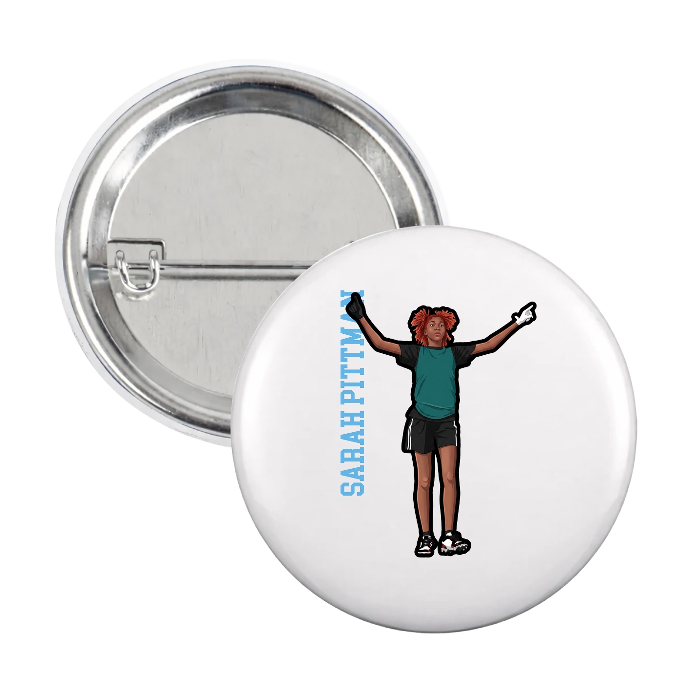 Game Day Button — Name Vertical in White