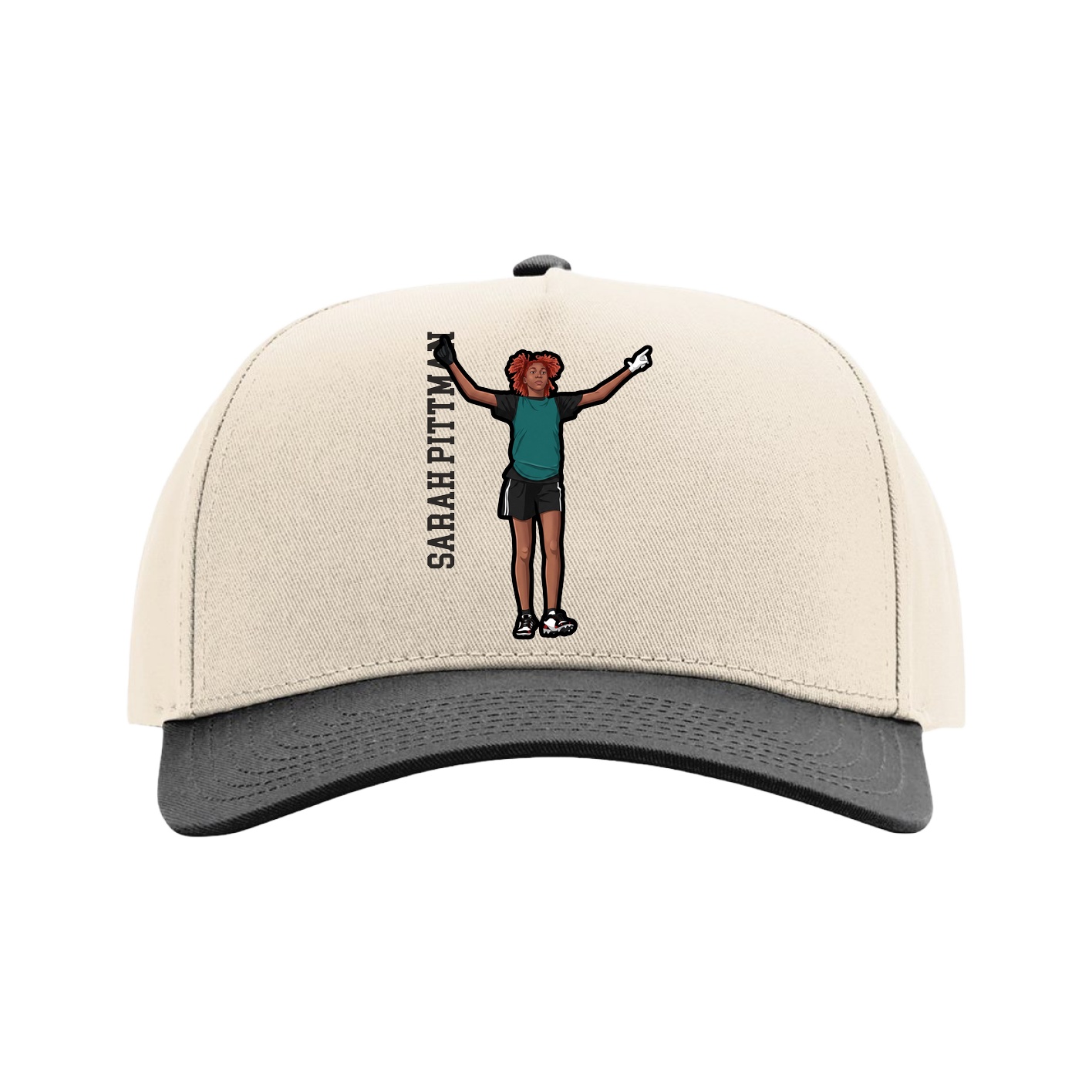 Full Fabric Five-Panel Champ Cap — Name Vertical in Cream/Black