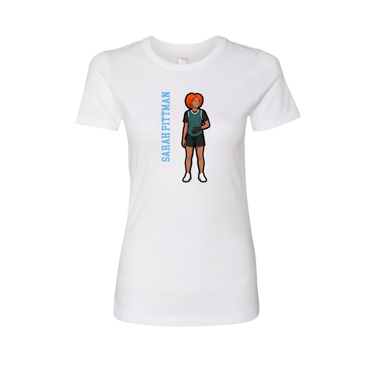 Womens Tee — Name Vertical in White