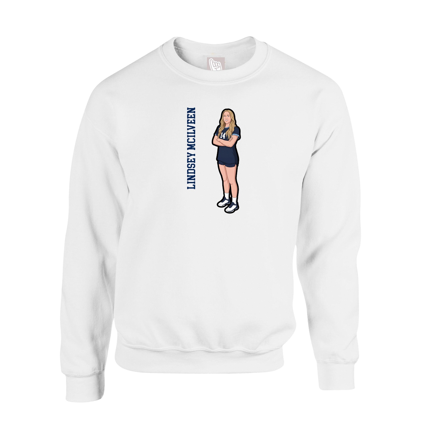 Fleece Crew — Name Vertical in White