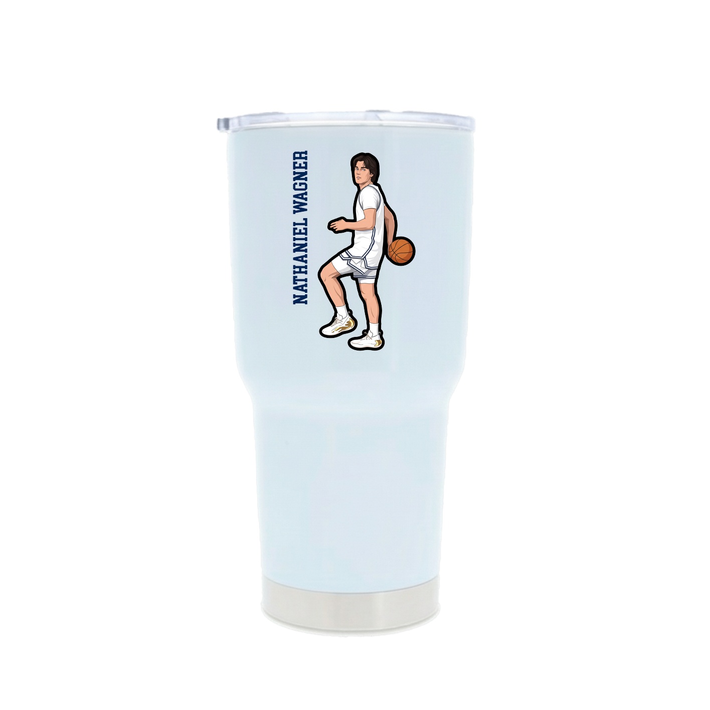 30oz Stainless Steel Tumbler — Name Vertical in White