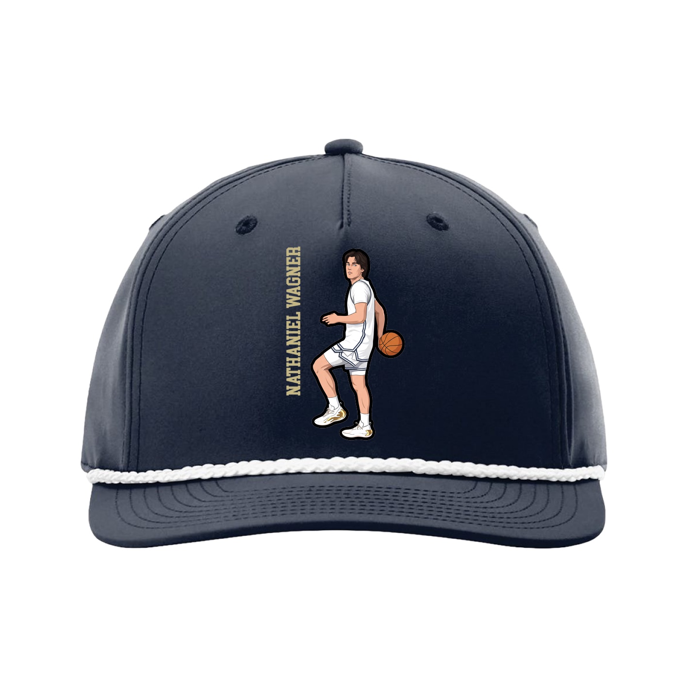 Five-Panel Classic Rope Cap — Name Vertical in Navy