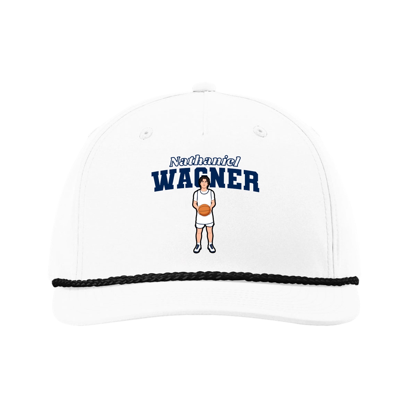 Five-Panel Classic Rope Cap — Name Arch in White