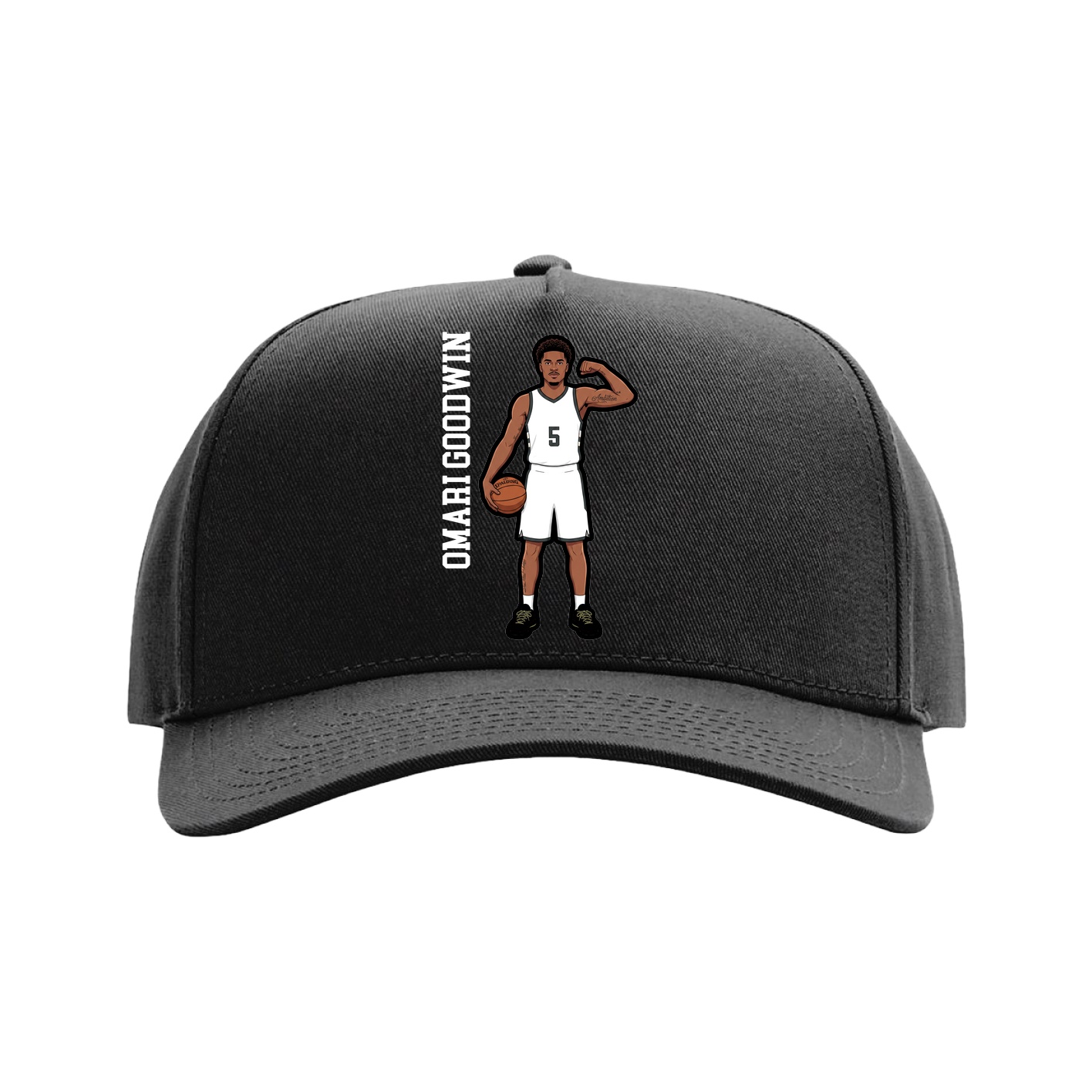 Full Fabric Five-Panel Champ Cap — Name Vertical in Black
