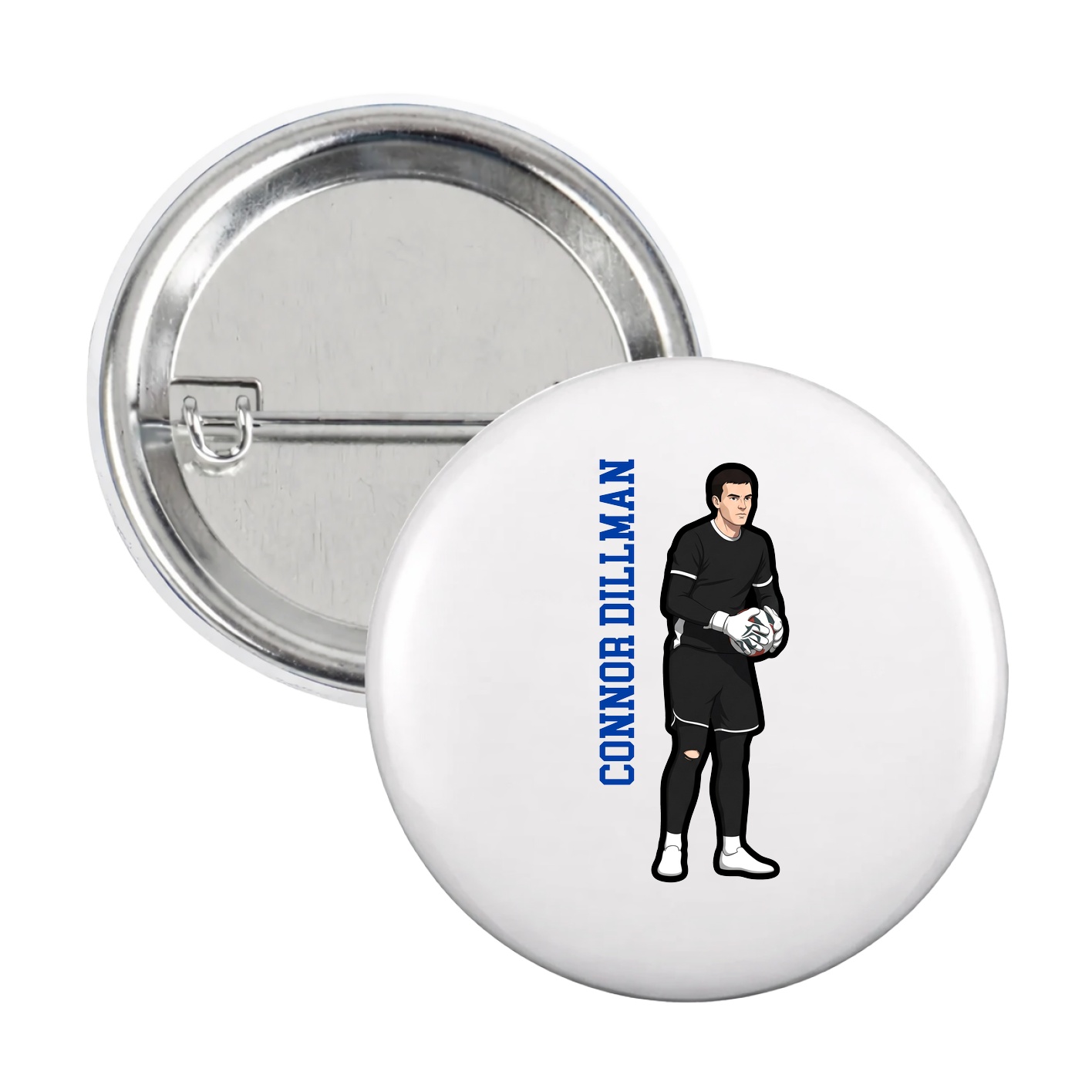 Game Day Button — Name Vertical in White