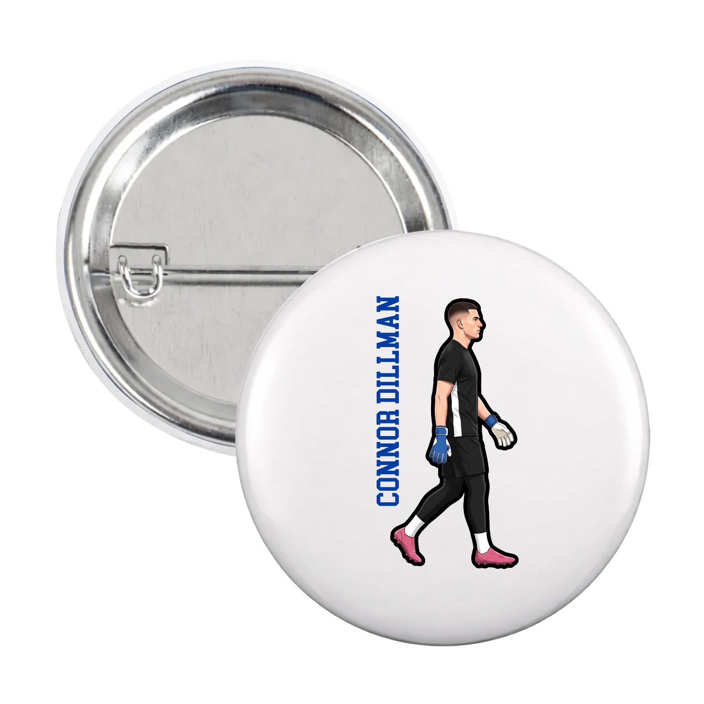 Game Day Button — Name Vertical in White