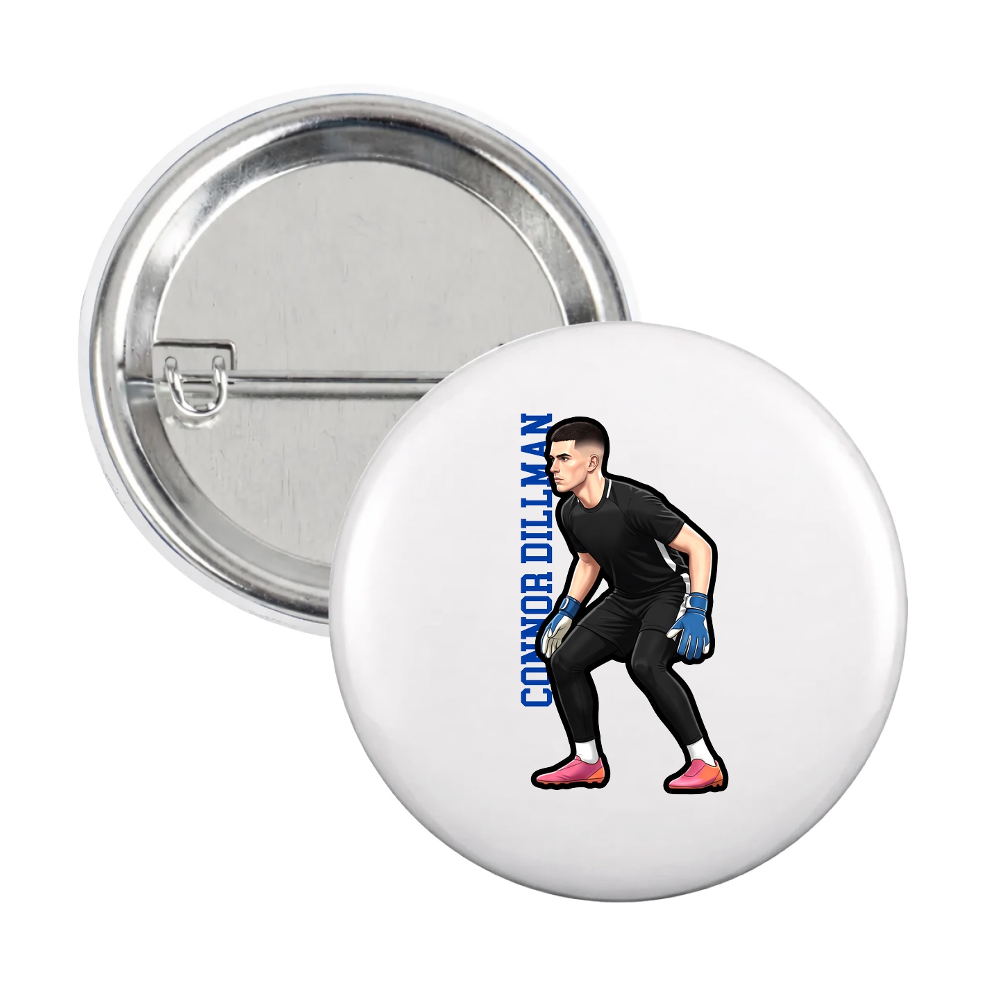 Game Day Button — Name Vertical in White