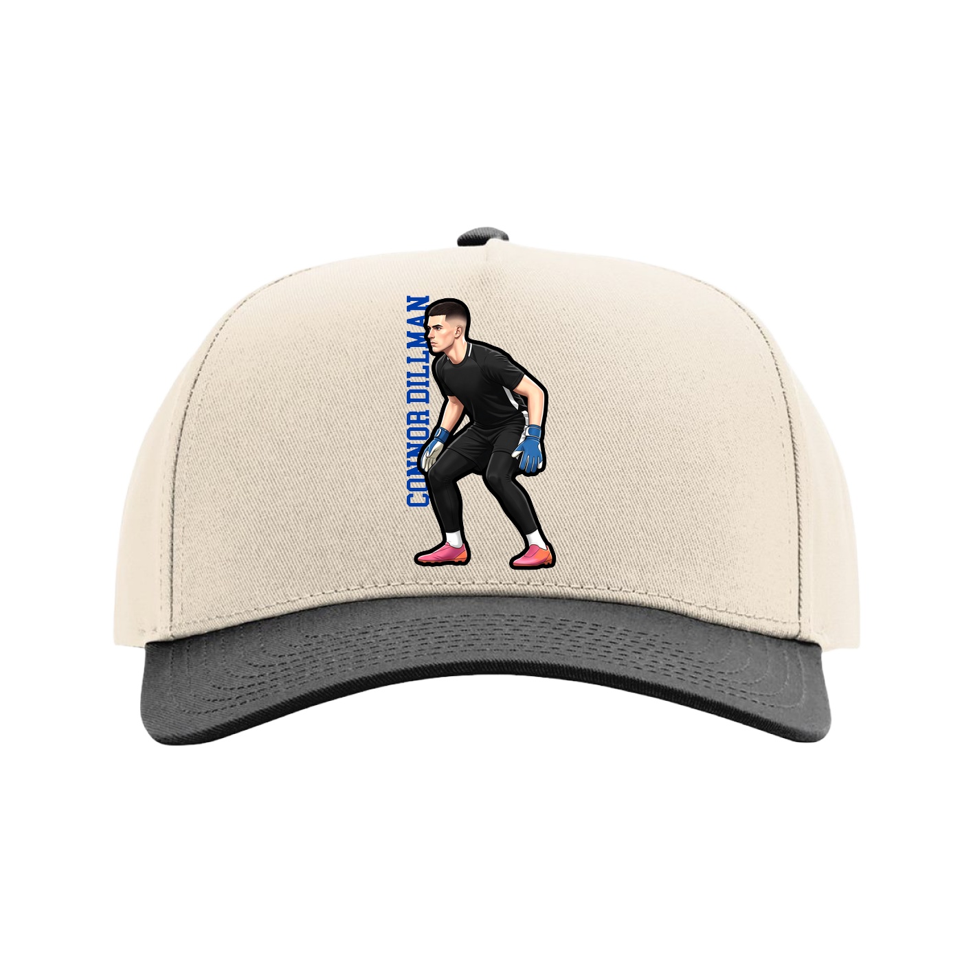 Full Fabric Five-Panel Champ Cap — Name Vertical in Cream/Black