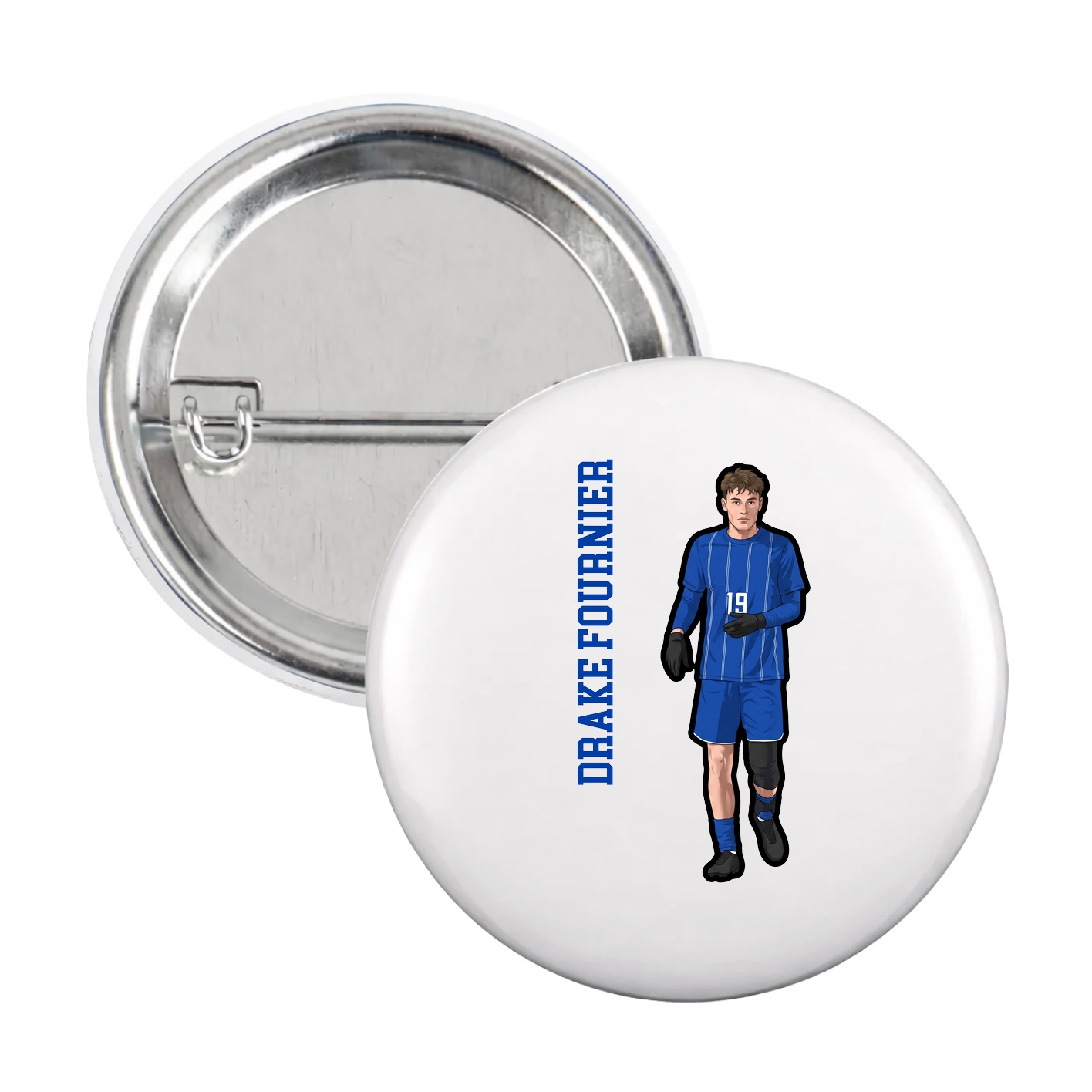 Game Day Button — Name Vertical in White
