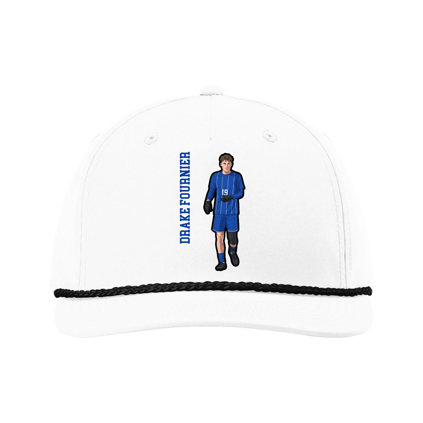 Five-Panel Classic Rope Cap — Name Vertical in White