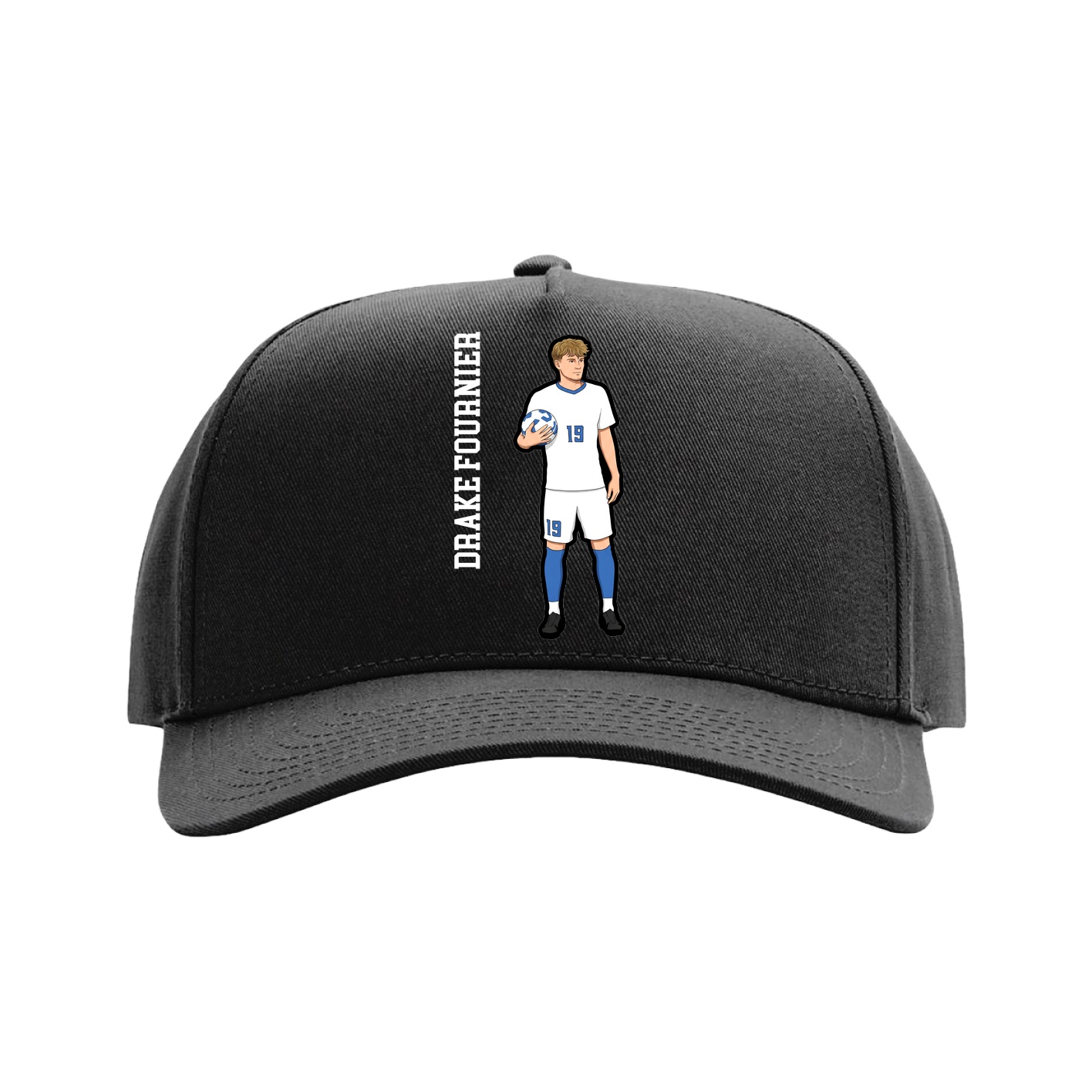 Full Fabric Five-Panel Champ Cap — Name Vertical in Black
