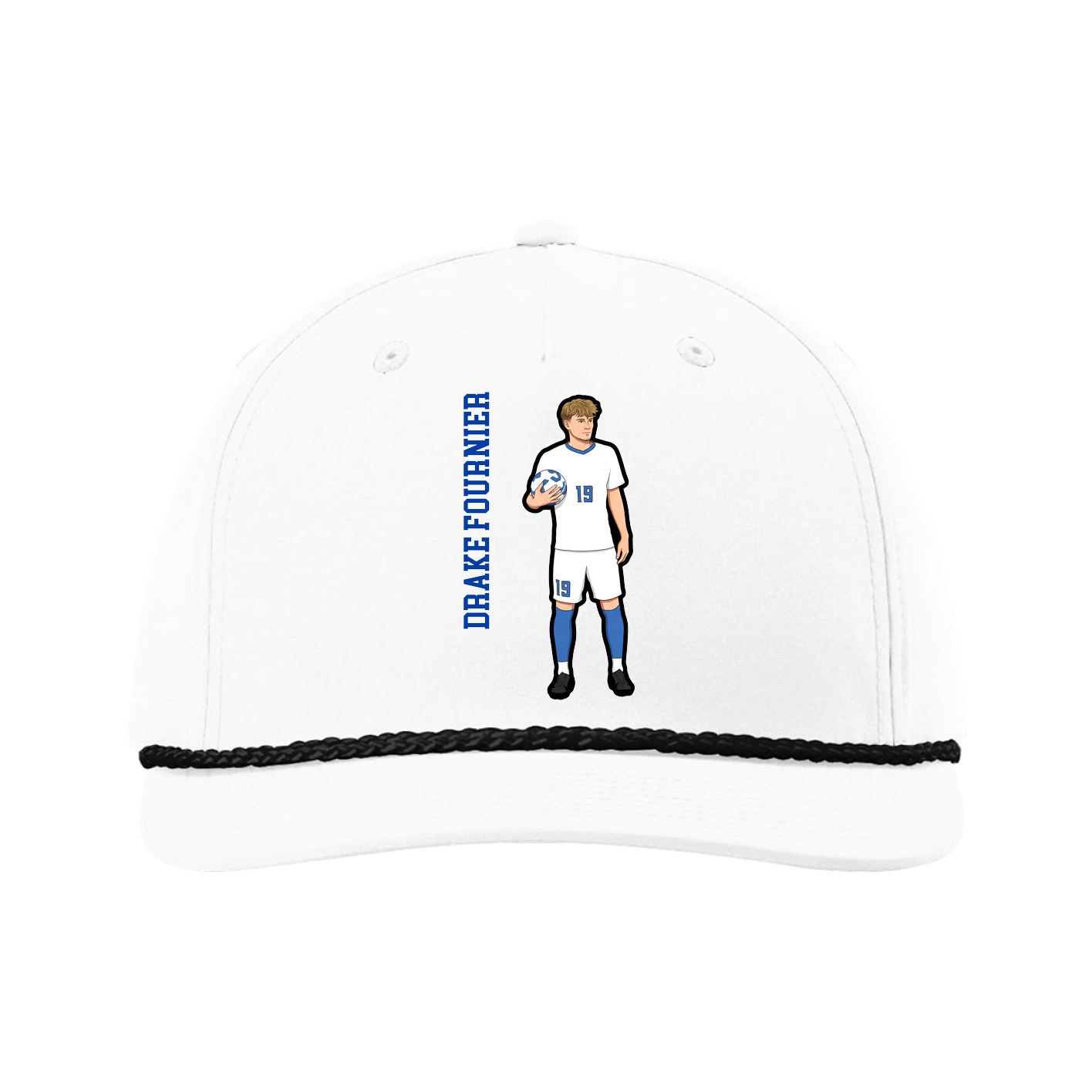 Five-Panel Classic Rope Cap — Name Vertical in White