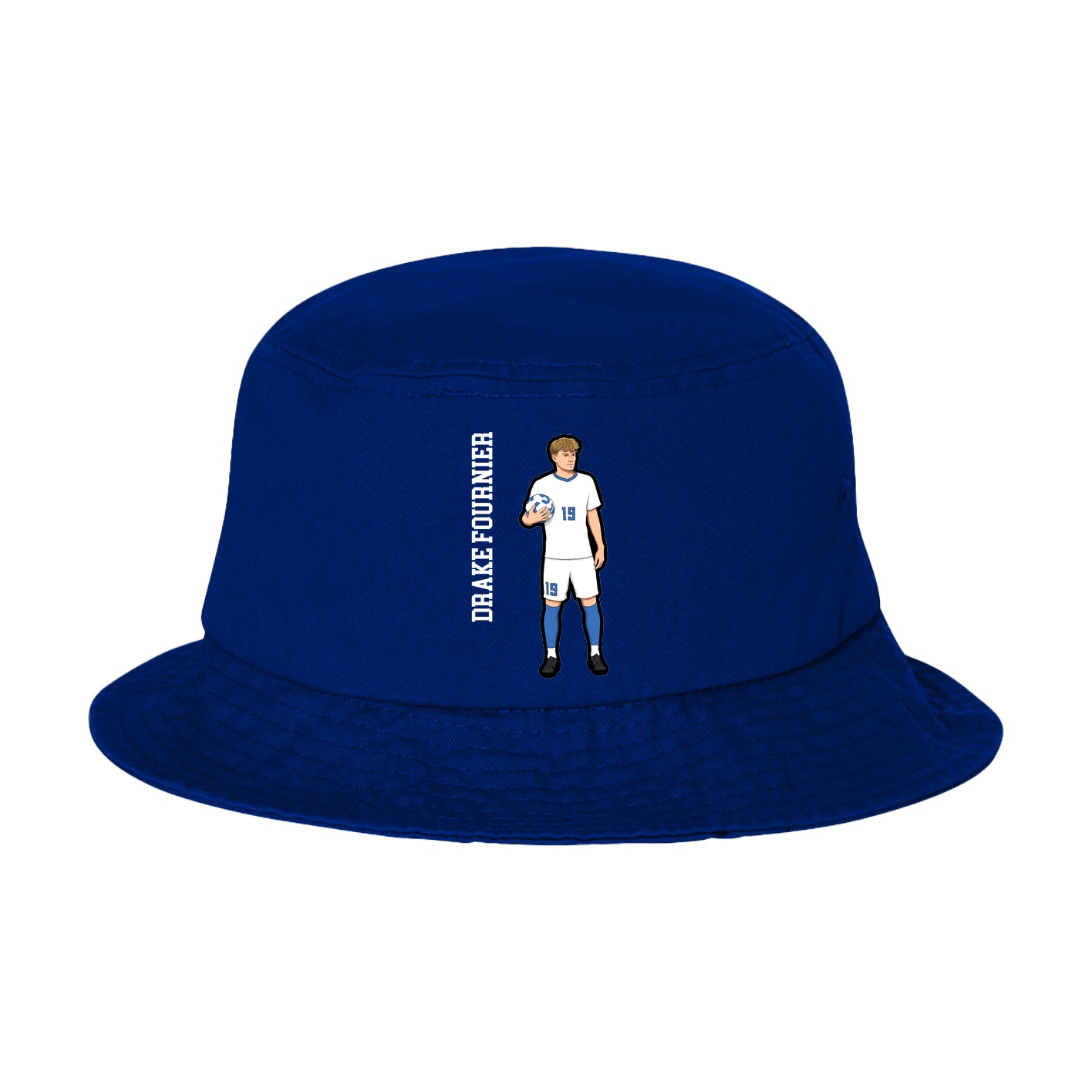 Bucket Cap — Name Vertical in Royal Blue