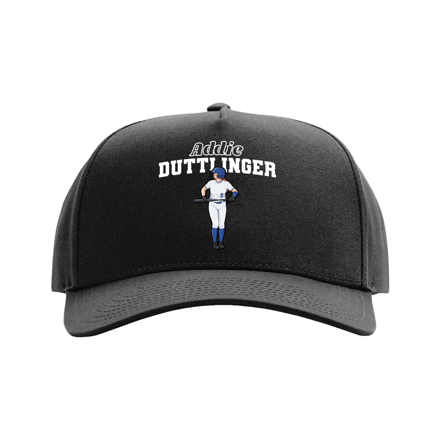 Full Fabric Five-Panel Champ Cap — Name Arch in Black