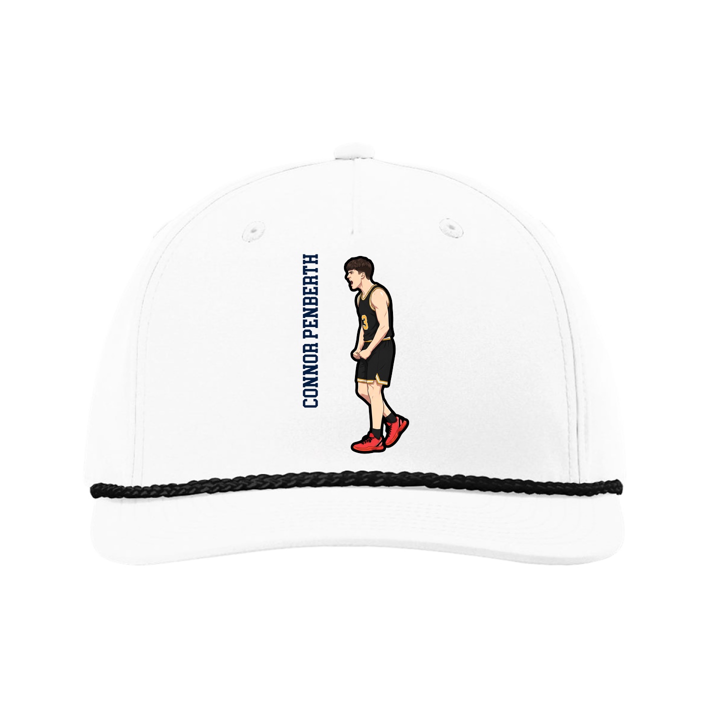 Five-Panel Classic Rope Cap — Name Vertical in White