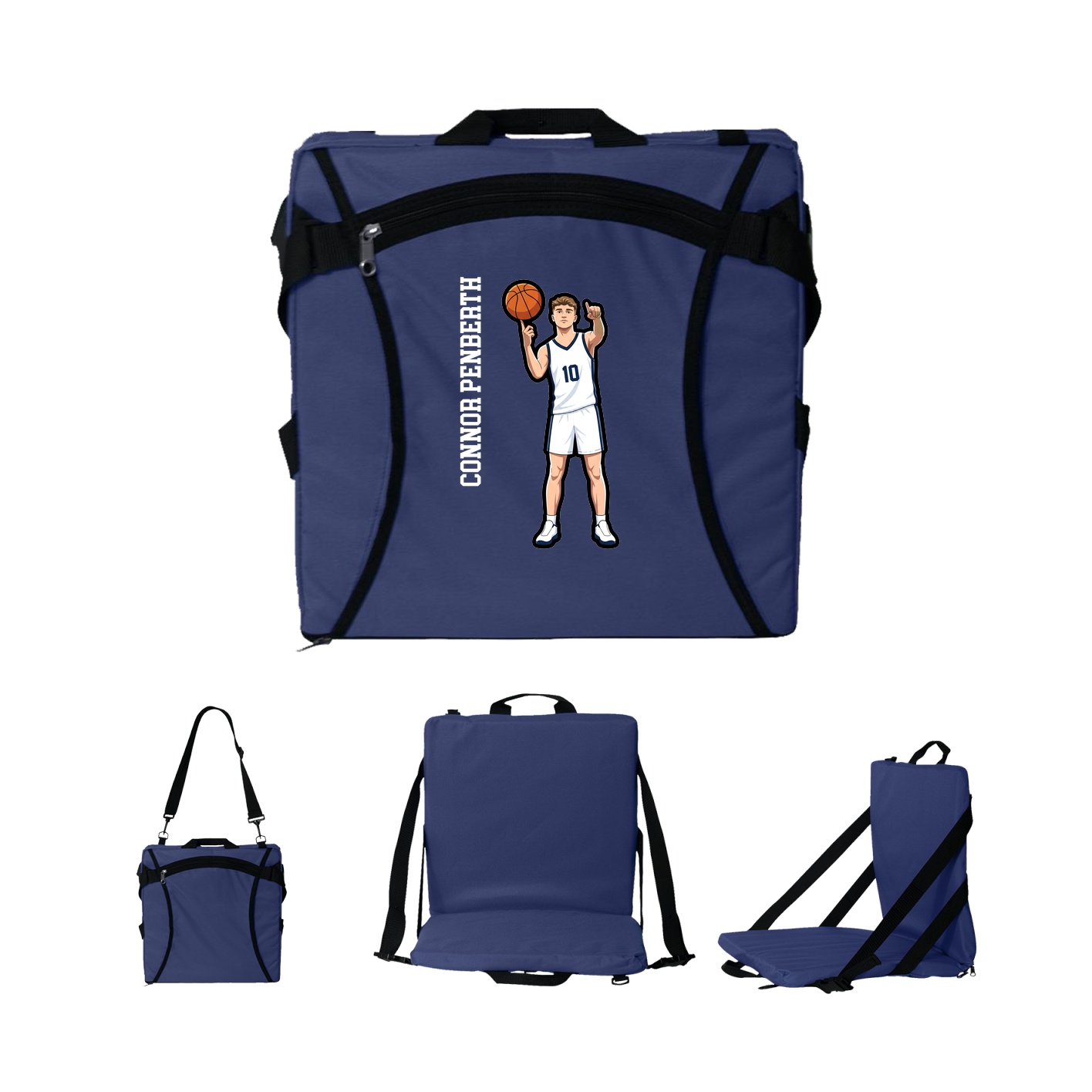 Folding Stadium Seat — Name Vertical in Navy