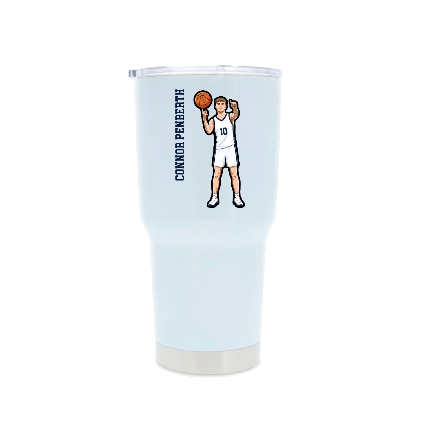 30oz Stainless Steel Tumbler — Name Vertical in White