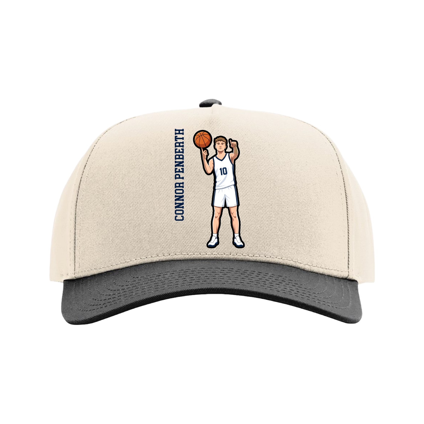 Full Fabric Five-Panel Champ Cap — Name Vertical in Cream/Black